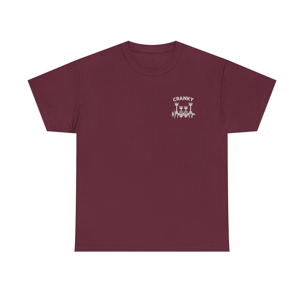 Cranky Minimalist Mechanic shirt close up - minimalist crankshaft tee
