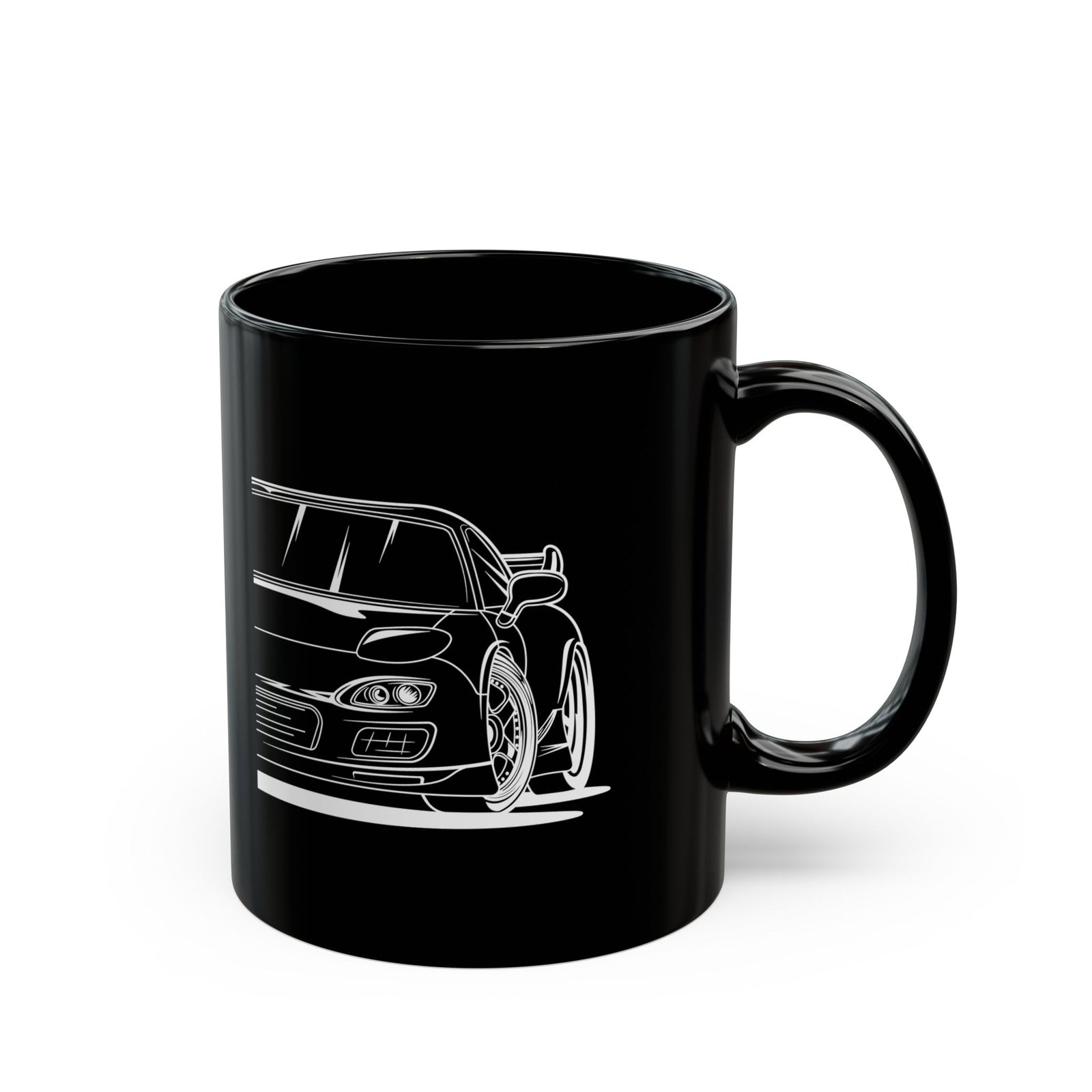 JDM Rotary Coffee Mug - 15oz black coffee mug, angled view