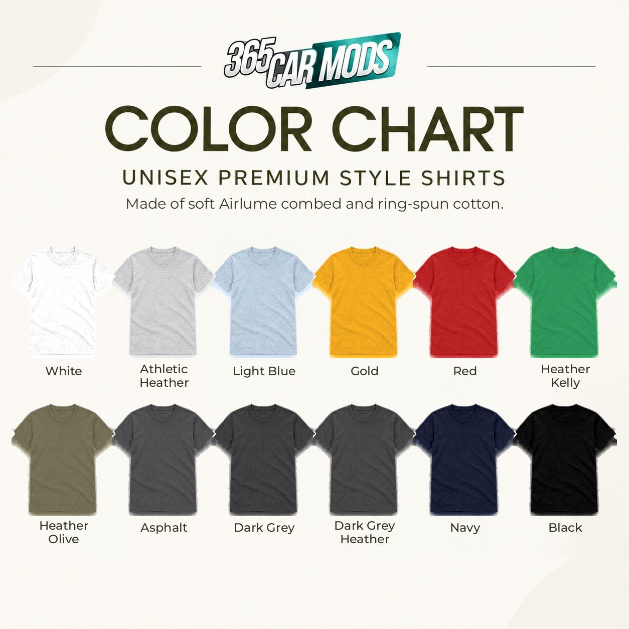 Bella+Canvas 3001 T-shirt color chart