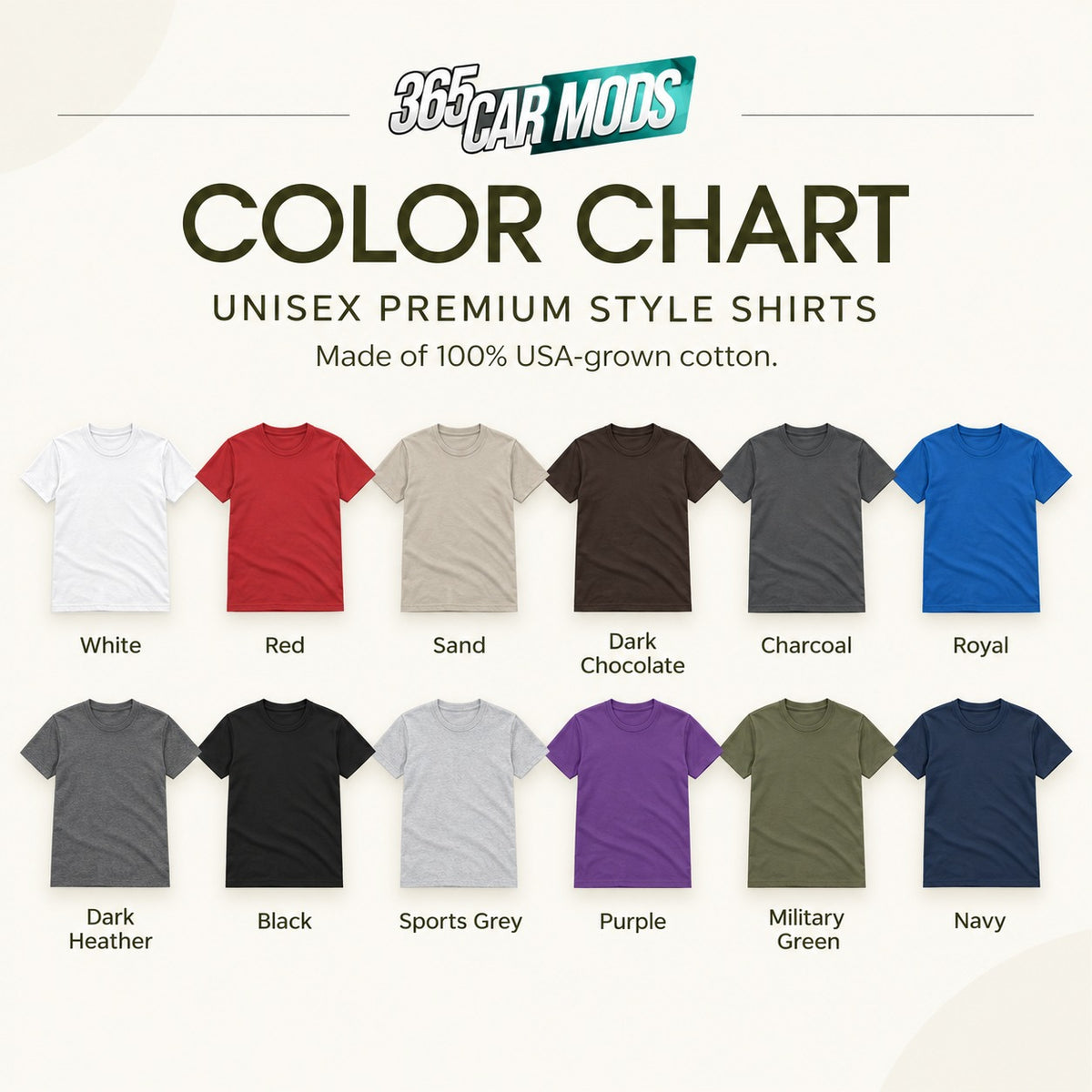 Gildan 5000 T-shirt color chart