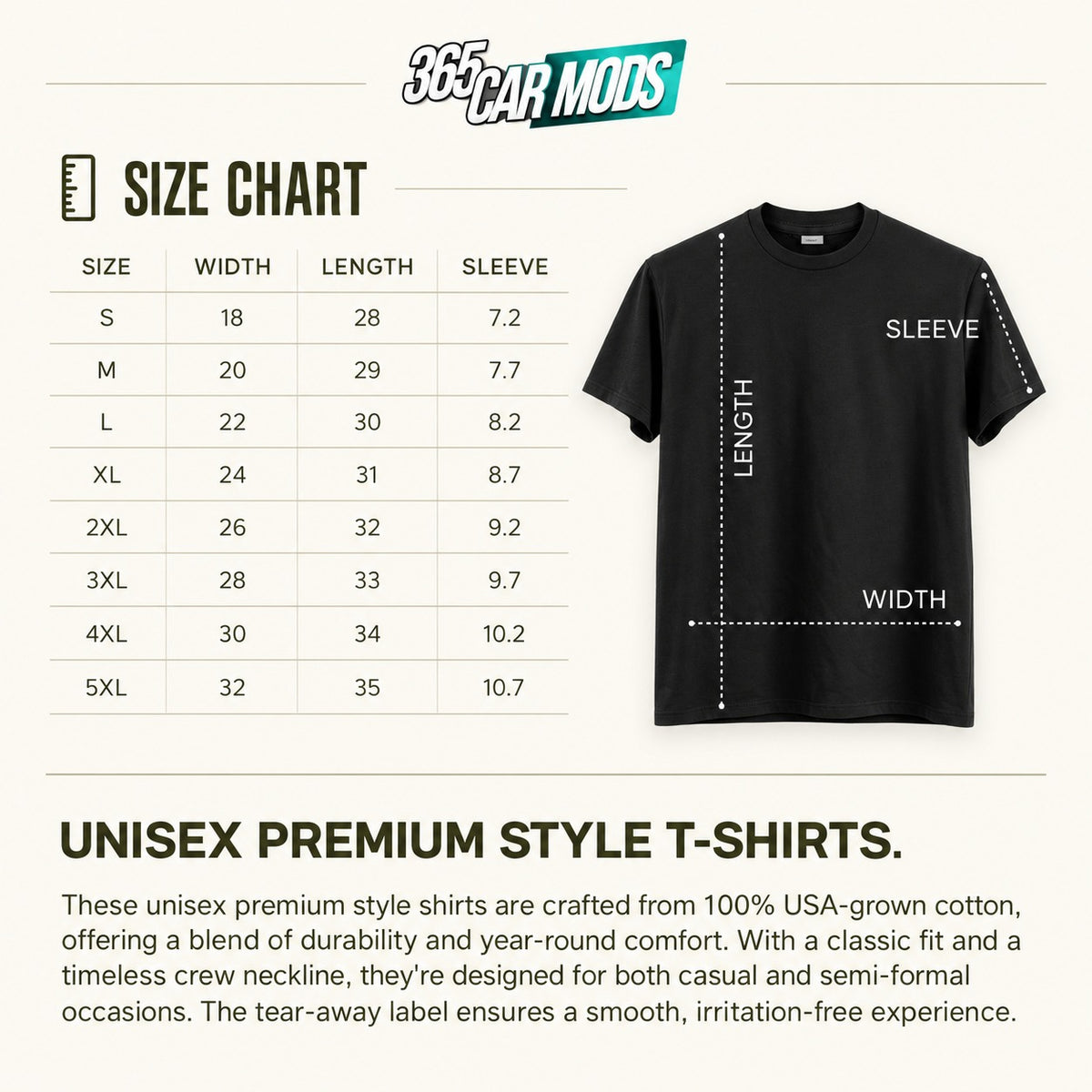 Gildan 5000 T-shirt size guide