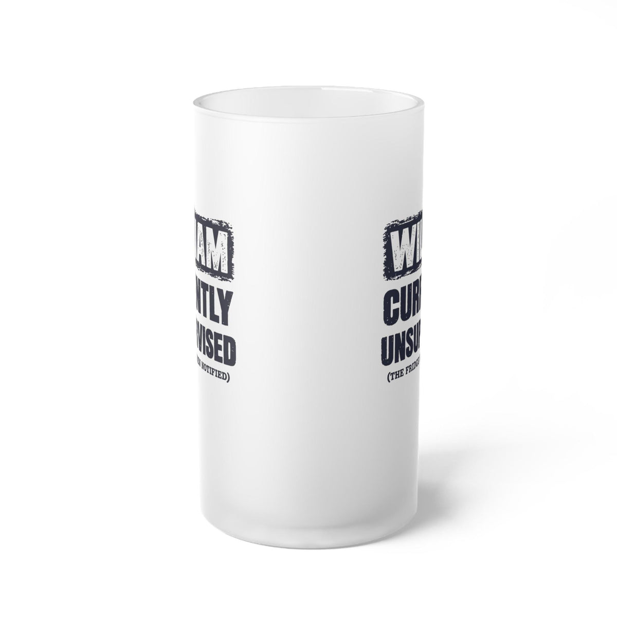 Currently Unsupervised Personalized Beer Mug - side view of the frosted mug