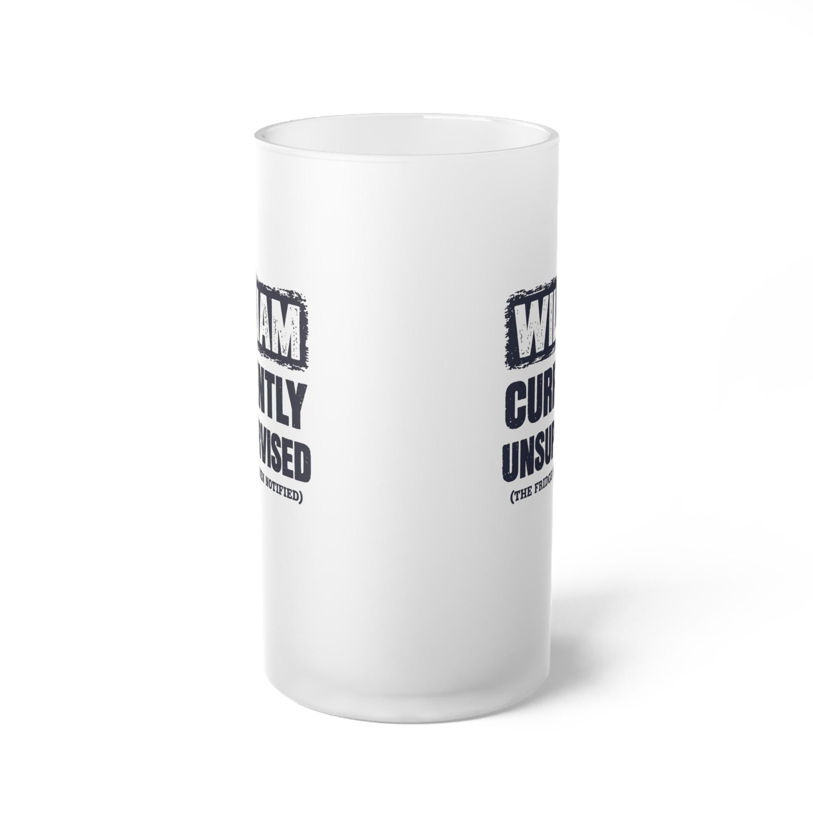Currently Unsupervised Personalized Beer Mug - side view of the frosted mug