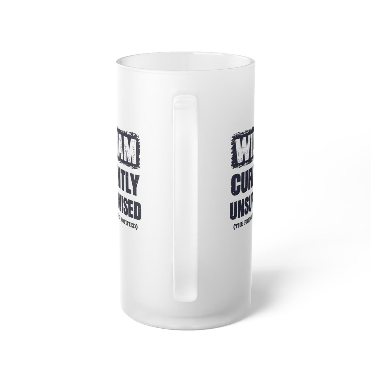 Currently Unsupervised Personalized Beer Mug - back view showing the handle
