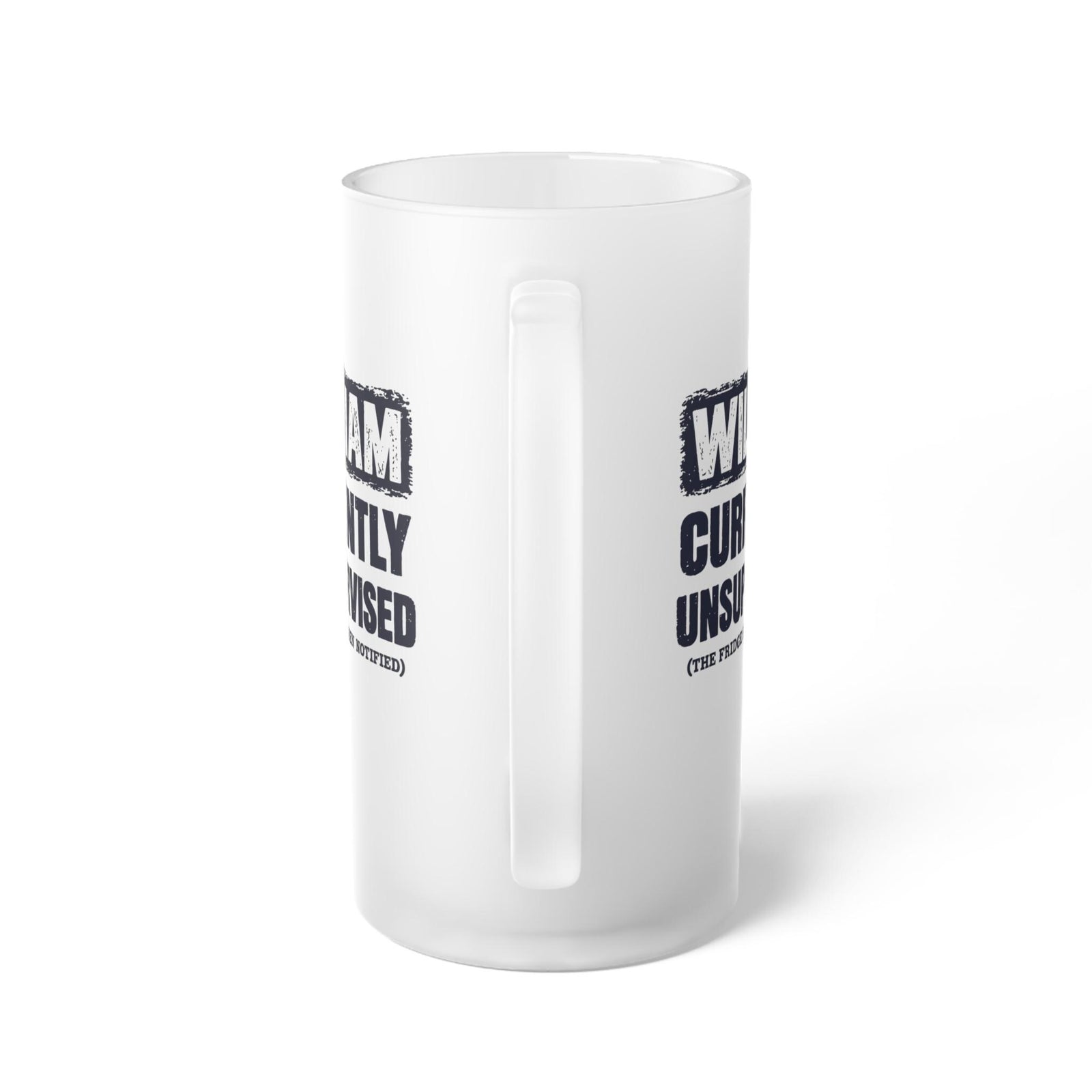 Currently Unsupervised Personalized Beer Mug - back view showing the handle