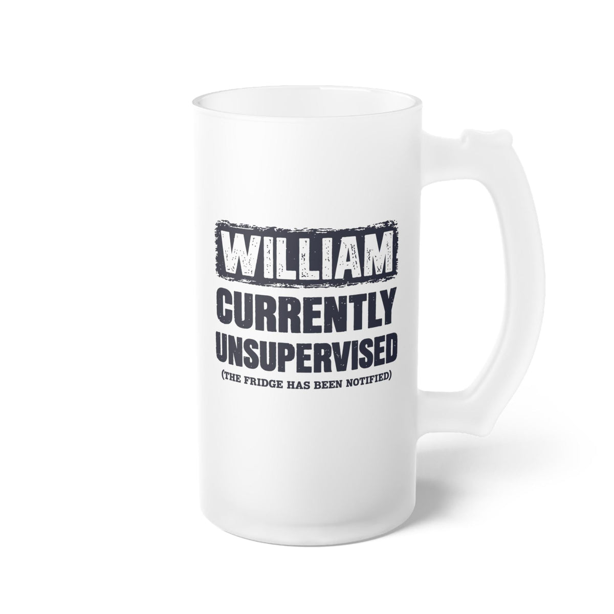 Currently Unsupervised Personalized Beer Mug - handle side view of the mug