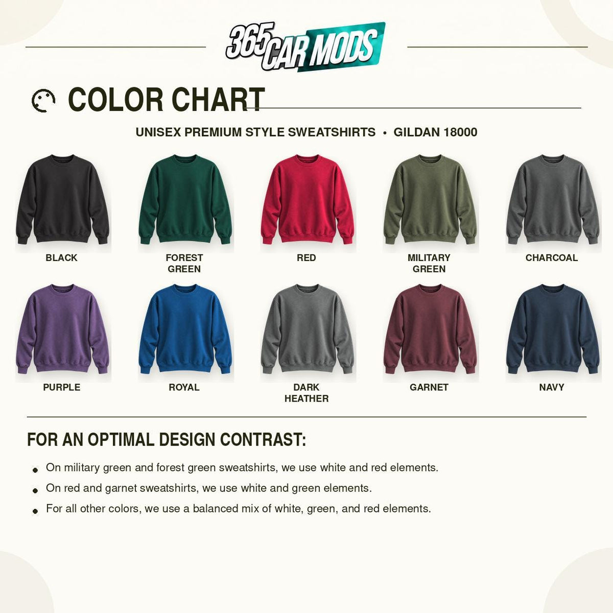 Powering Through the Snow Lineman Christmas Sweatshirt - Gildan 18000 crewneck sweatshirt color chart