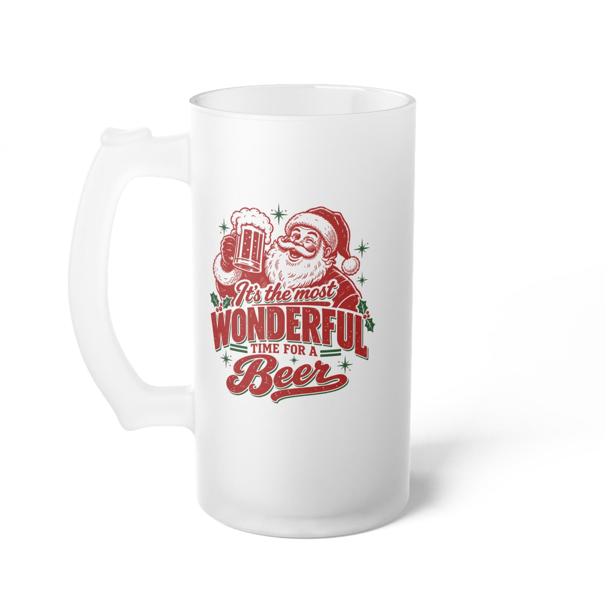 Most Wonderful Time for a Beer Personalized Beer Mug - front view of the frosted mug