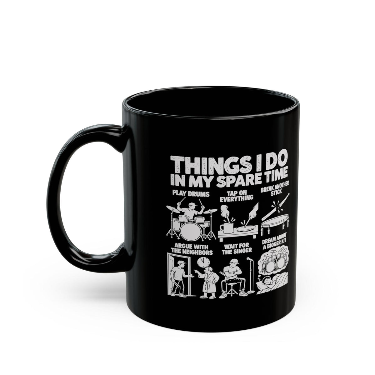 11 oz drummer spare time mug, handle on the left