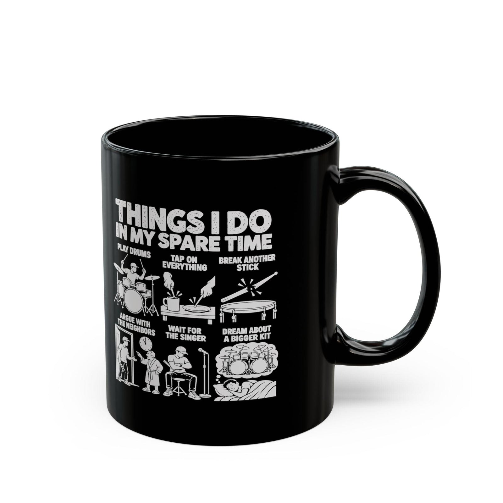11 oz drummer spare time mug, handle on the right