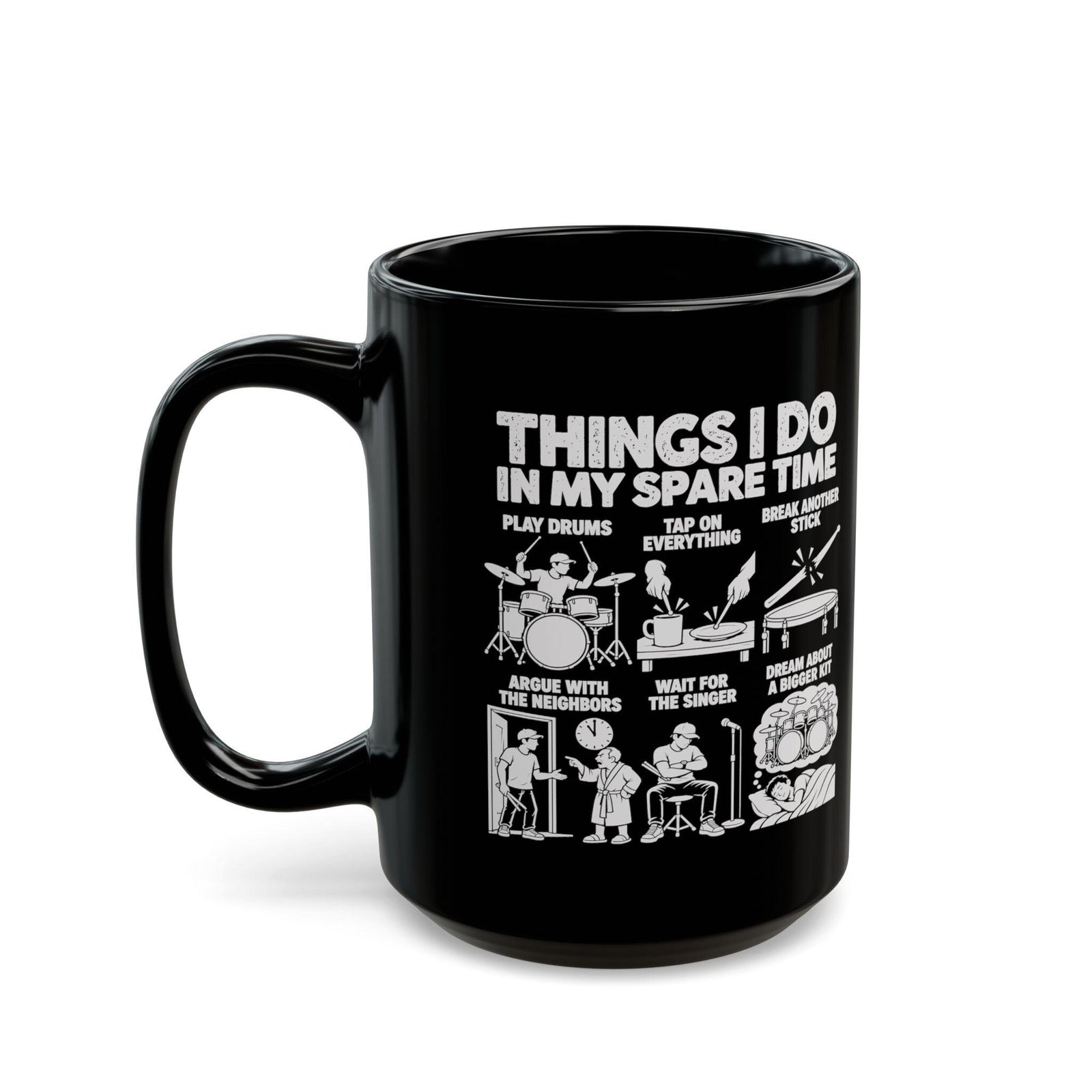 15 oz drummer spare time mug, handle on the left