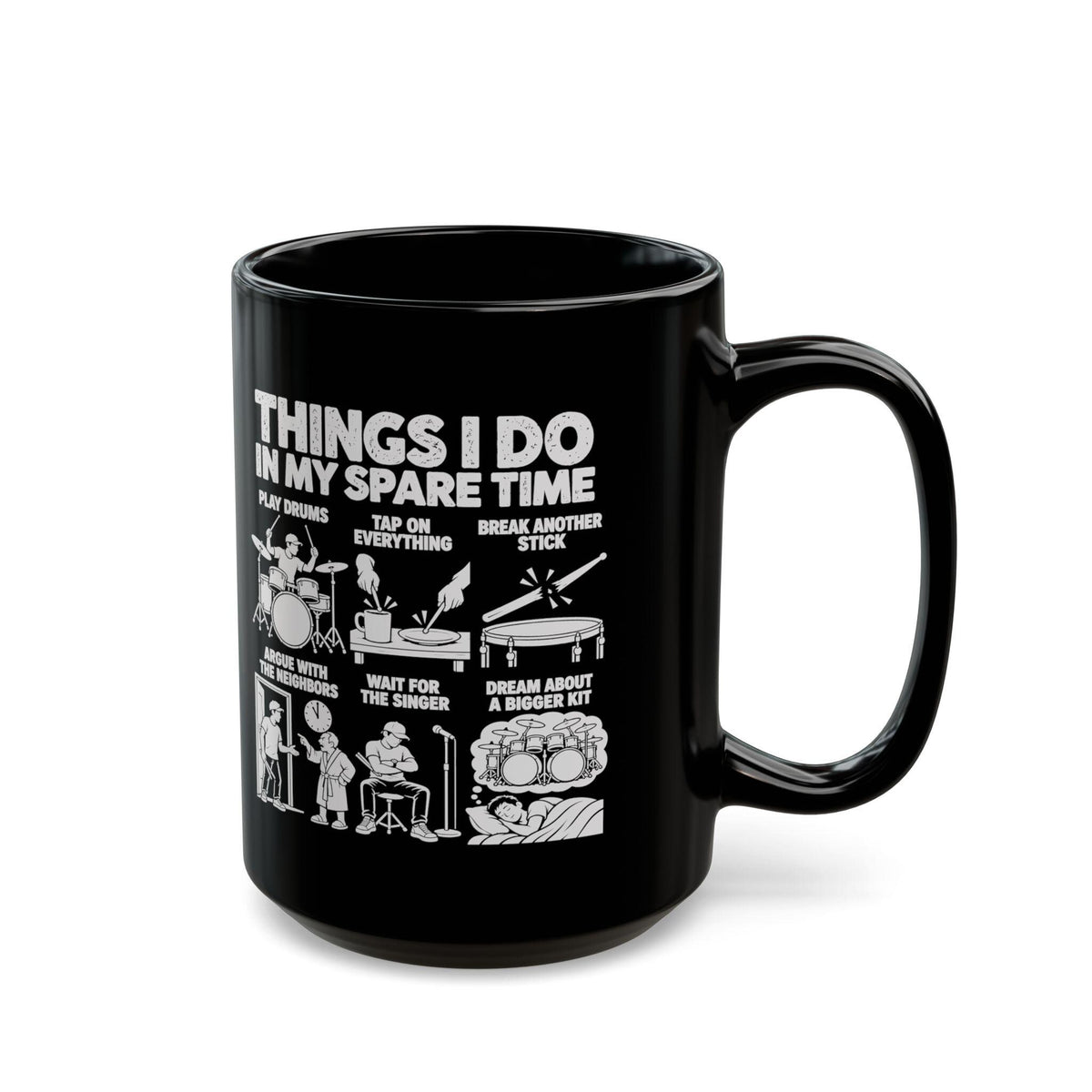 15 oz drummer spare time mug, handle on the right