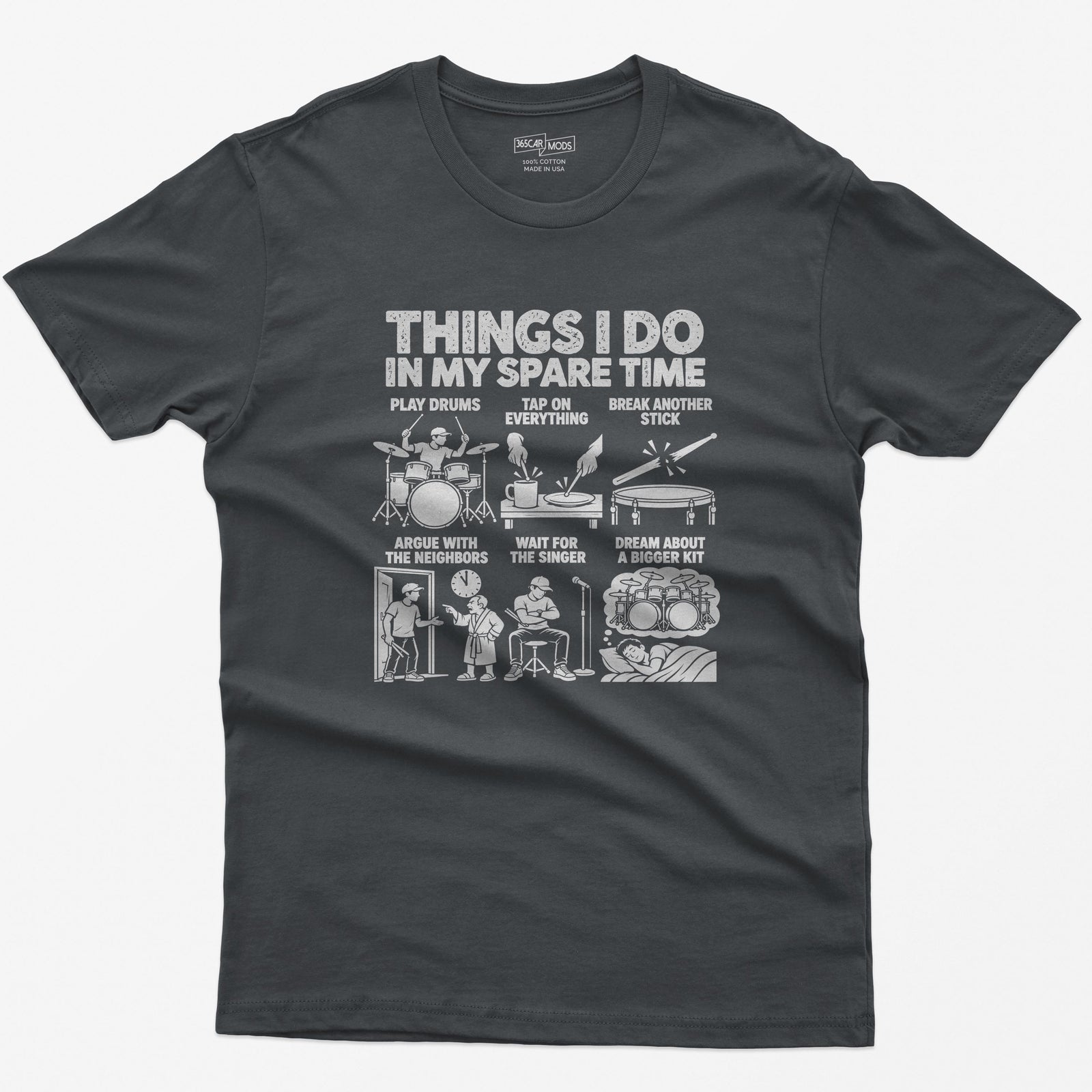 Things I Do In My Spare Time Drummer T-Shirt in Charcoal