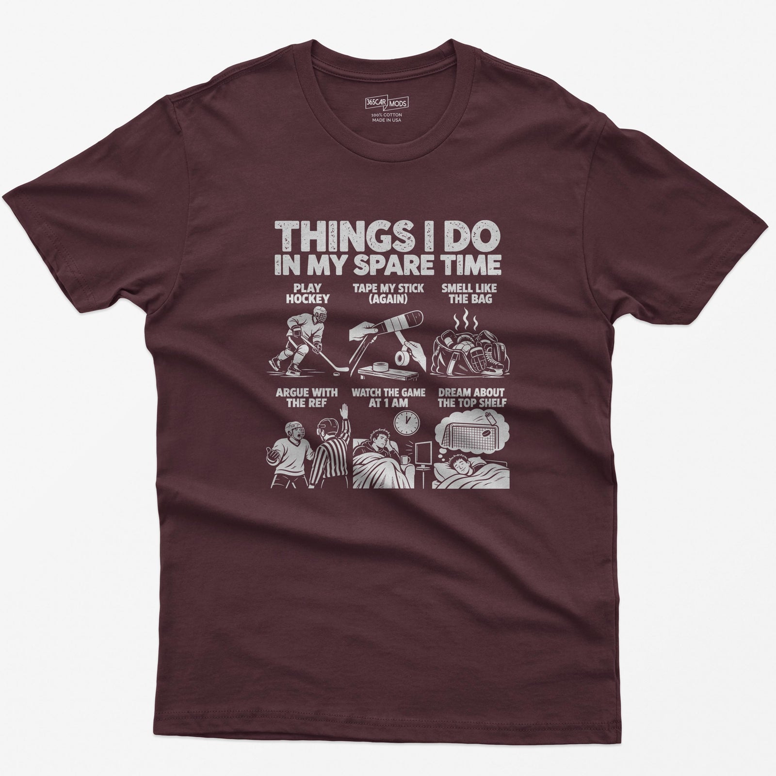 Things I Do In My Spare Time Hockey T-Shirt in Maroon