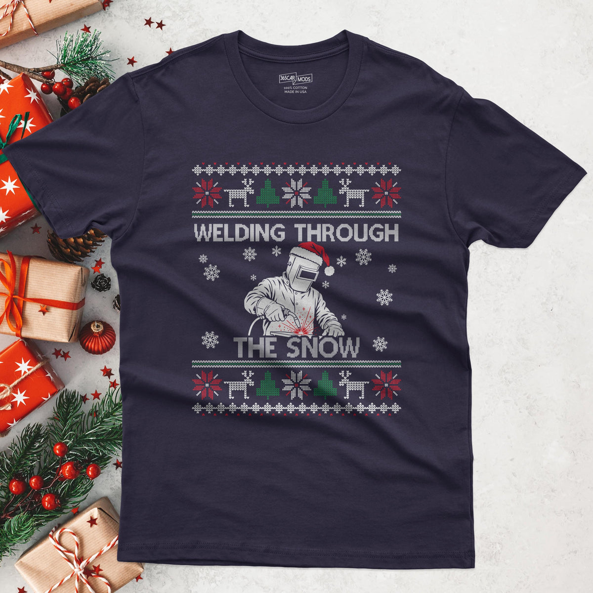 Welding Through the Snow Welder Christmas T-Shirt in Blackberry