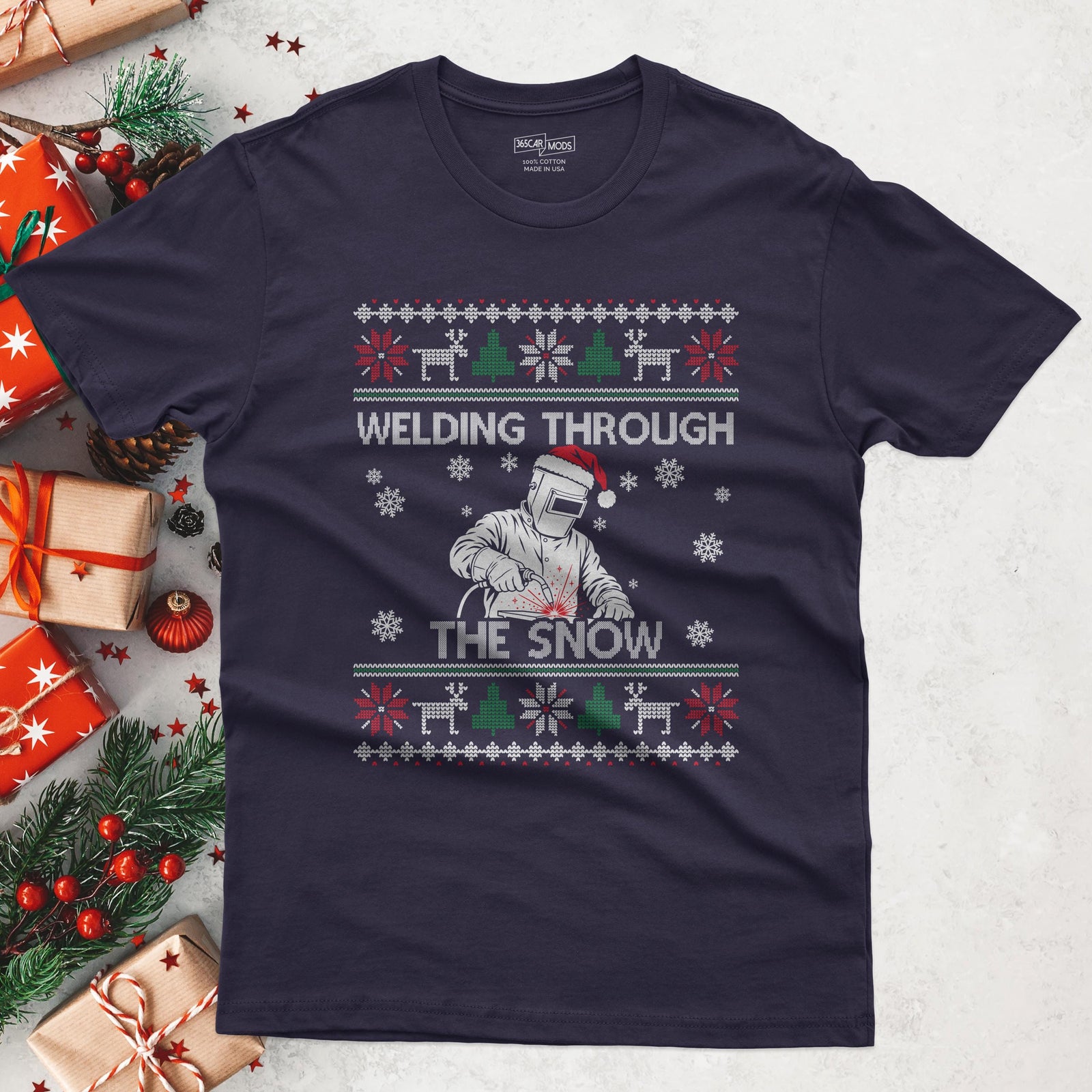 Welding Through the Snow Welder Christmas T-Shirt in Blackberry