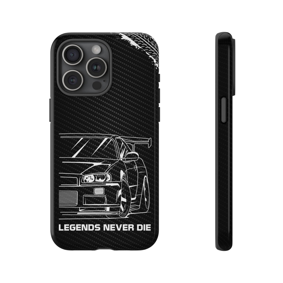 JDM Legends Never Die Tough Phone Case - iPhone 15 Pro Max, glossy, front and side view