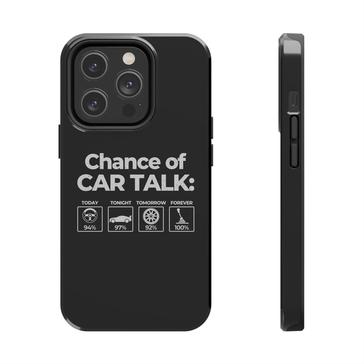 100% Chance of Car Talk Phone Case shirt detail - petrolhead gift tee