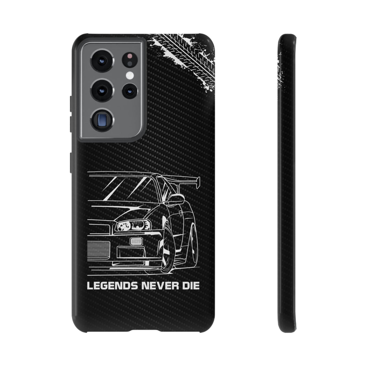 JDM Legends Never Die Tough Phone Case - Samsung Galaxy S21 Ultra, glossy, front and side view