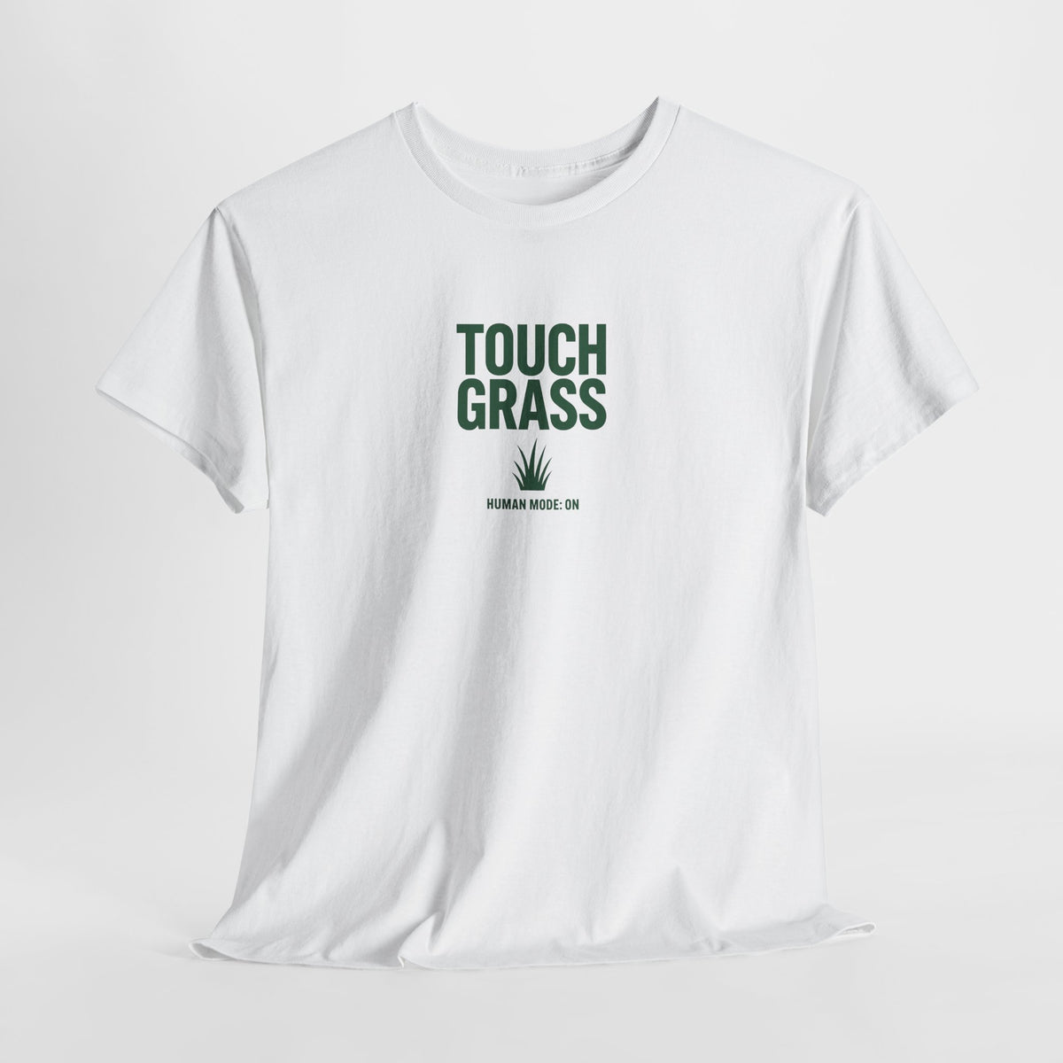 Touch Grass Human Mode On funny AI t-shirt - center chest graphic tee for programmers