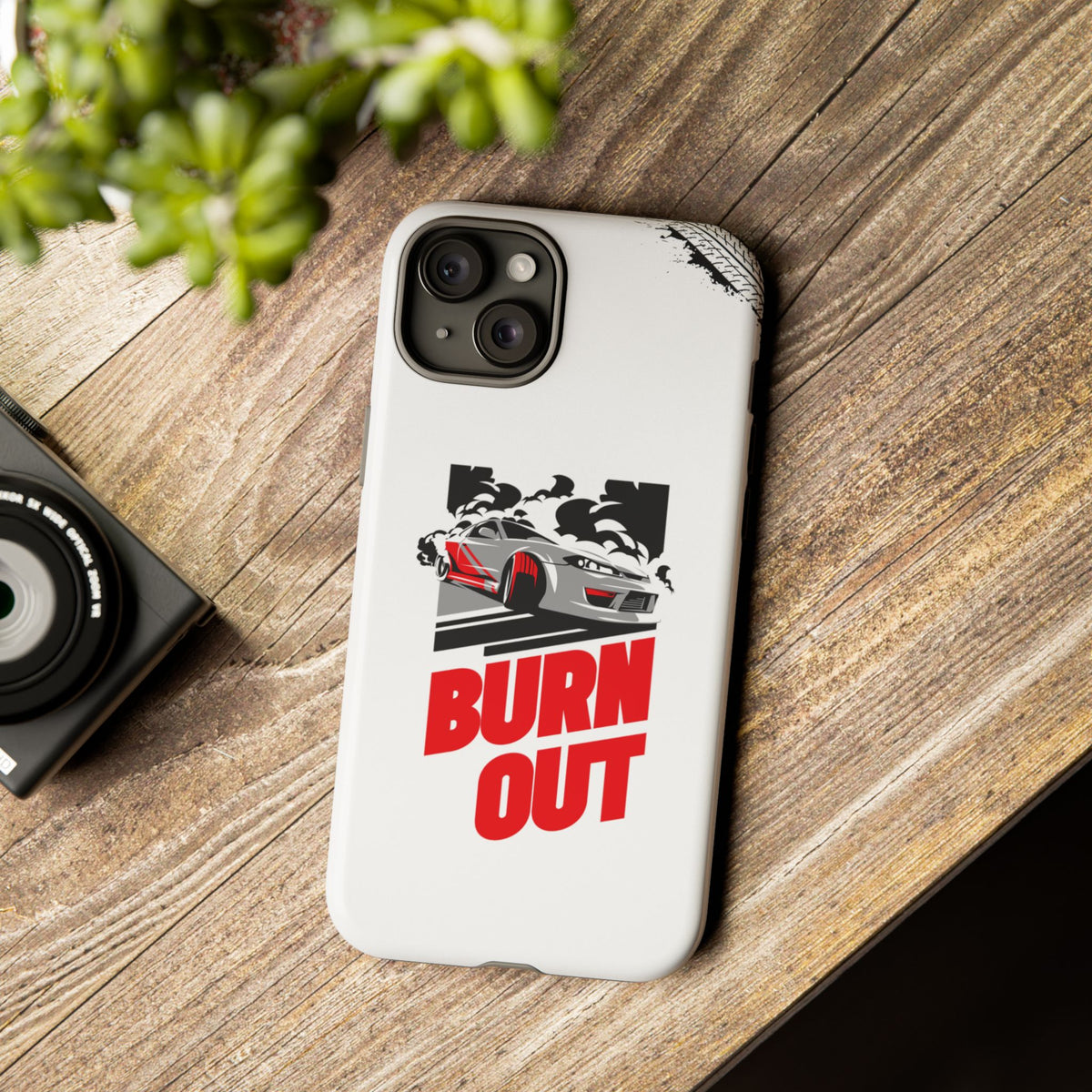 JDM Burnout Tough Car Phone Case - iPhone 15 Plus, glossy, lifestyle photo