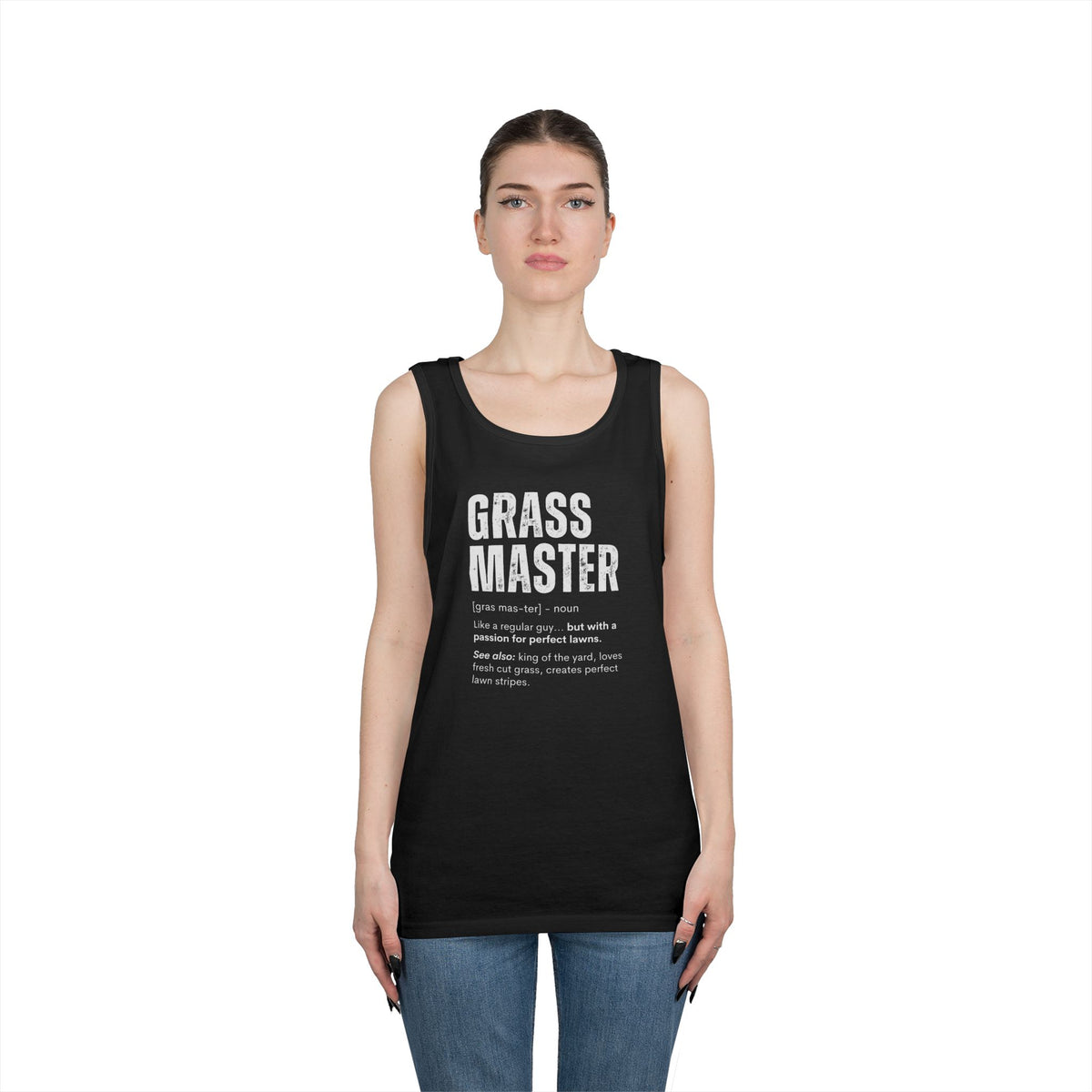 Grass Master Tank Top for Men, Funny Lawn Care Definition Sleeveless Shirt, Mowing Gift, Yard Work Singlet