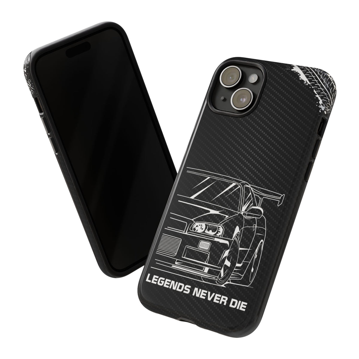 JDM Legends Never Die Tough Phone Case - iPhone 15 Plus, glossy, front and back view