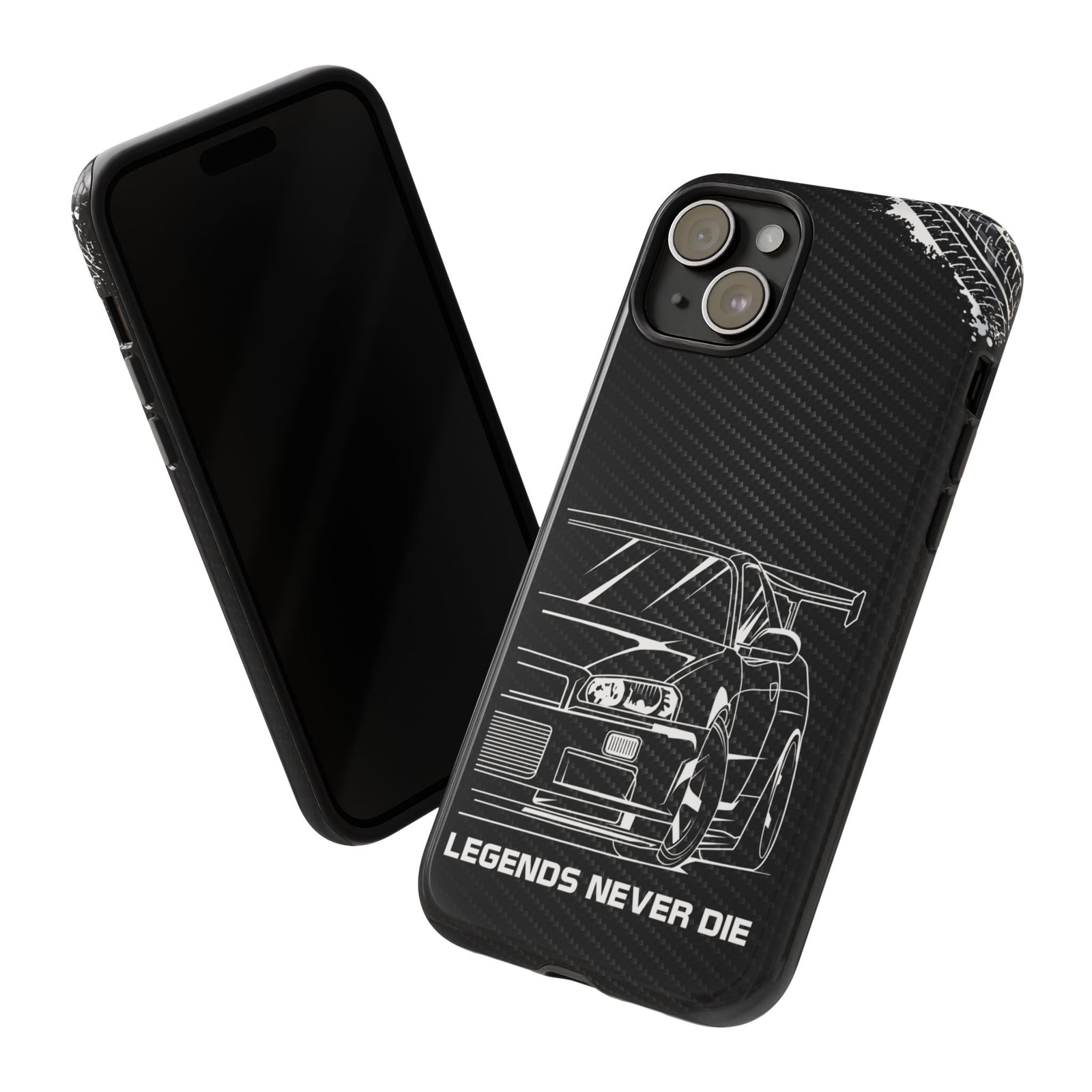 JDM Legends Never Die Tough Phone Case - iPhone 15 Plus, glossy, front and back view