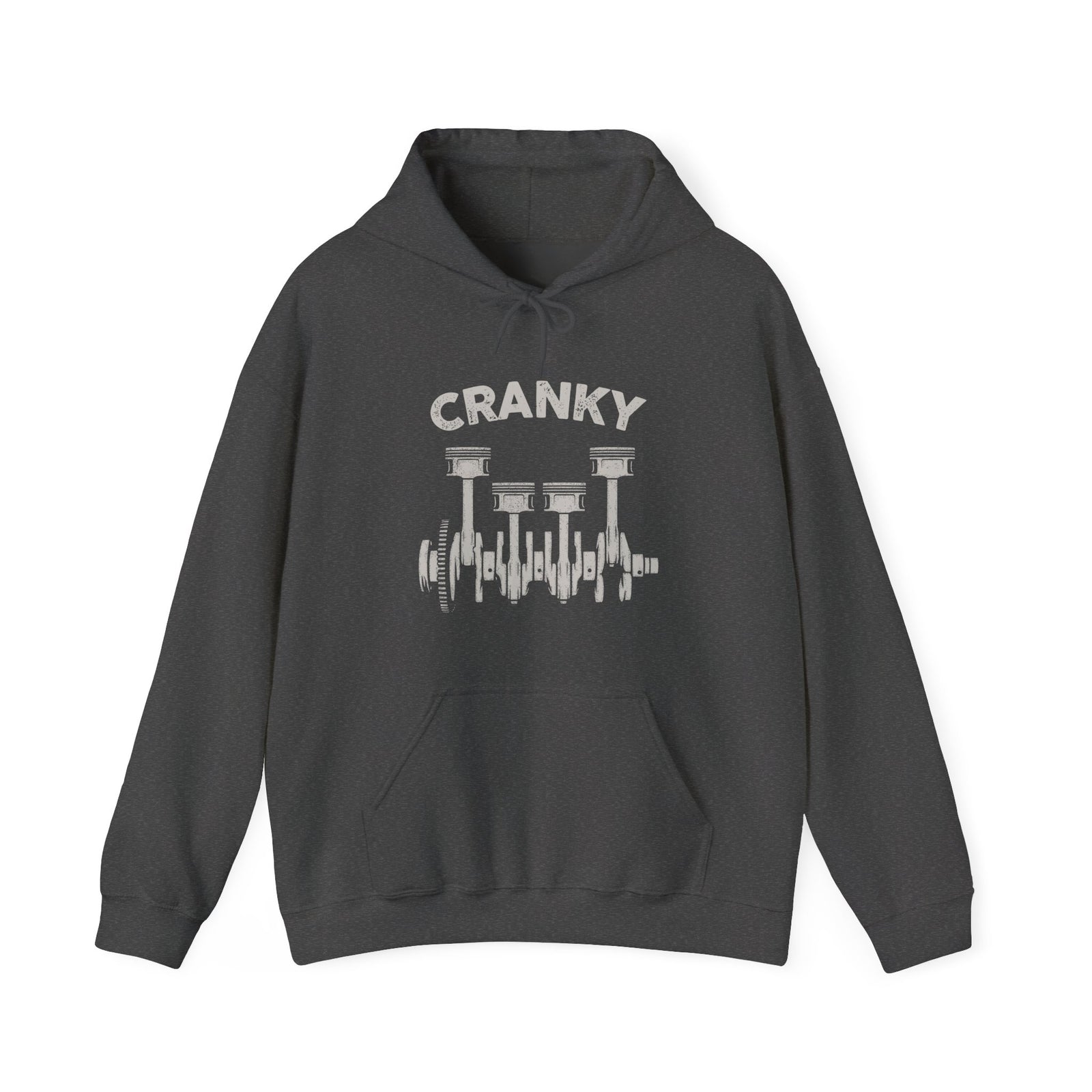 Cranky Mechanic Hoodie flat lay - gift for mechanics and engine builders
