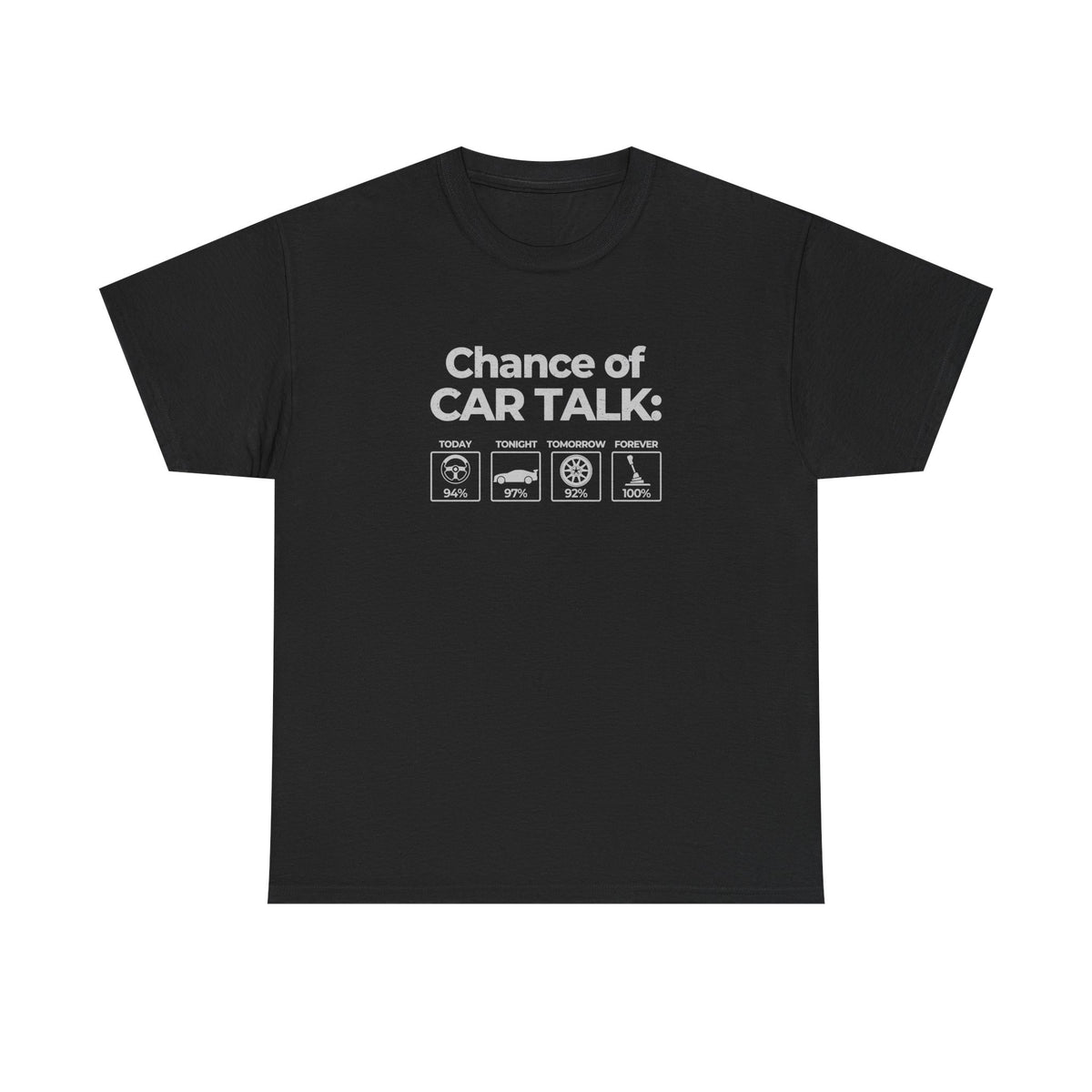 100% Chance of Car Talk funny t-shirt - gift for car enthusiasts and gearheads