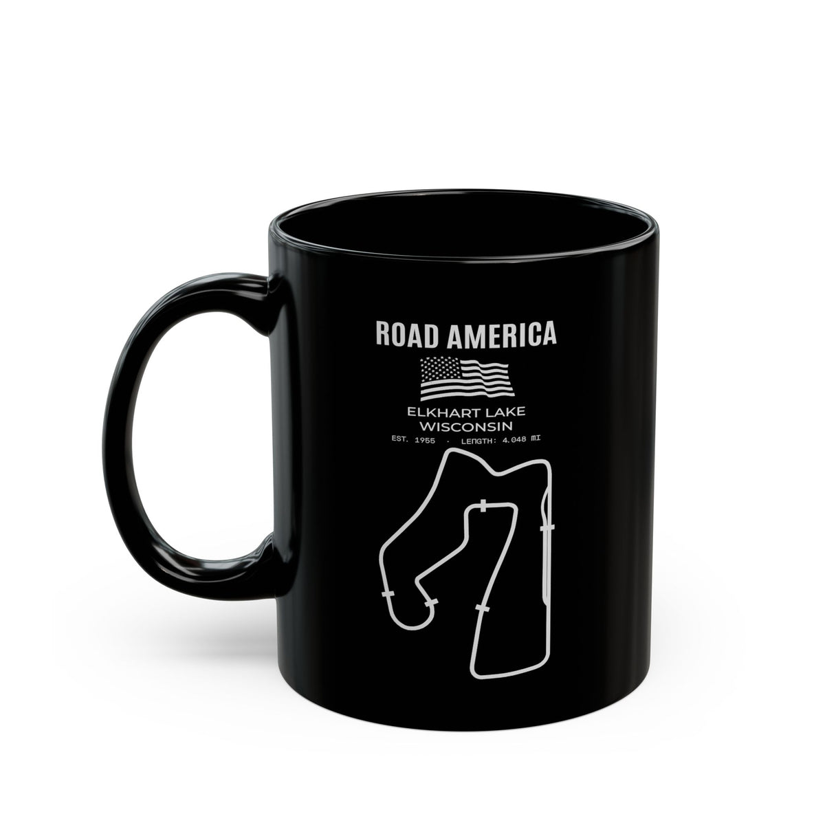 Road America Race Track Mug - 11oz black coffee mug, handle on the left