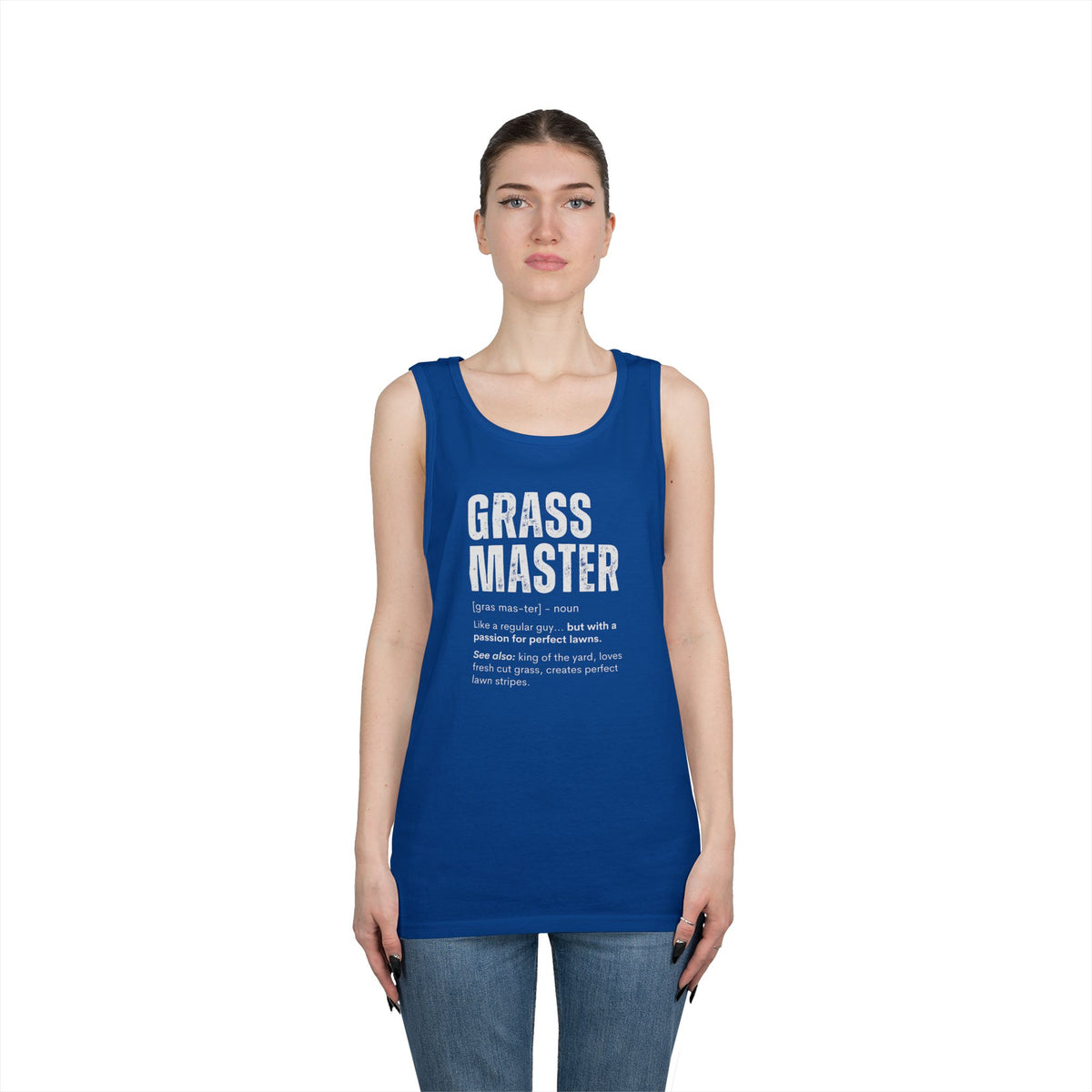 Grass Master Tank Top for Men, Funny Lawn Care Definition Sleeveless Shirt, Mowing Gift, Yard Work Singlet