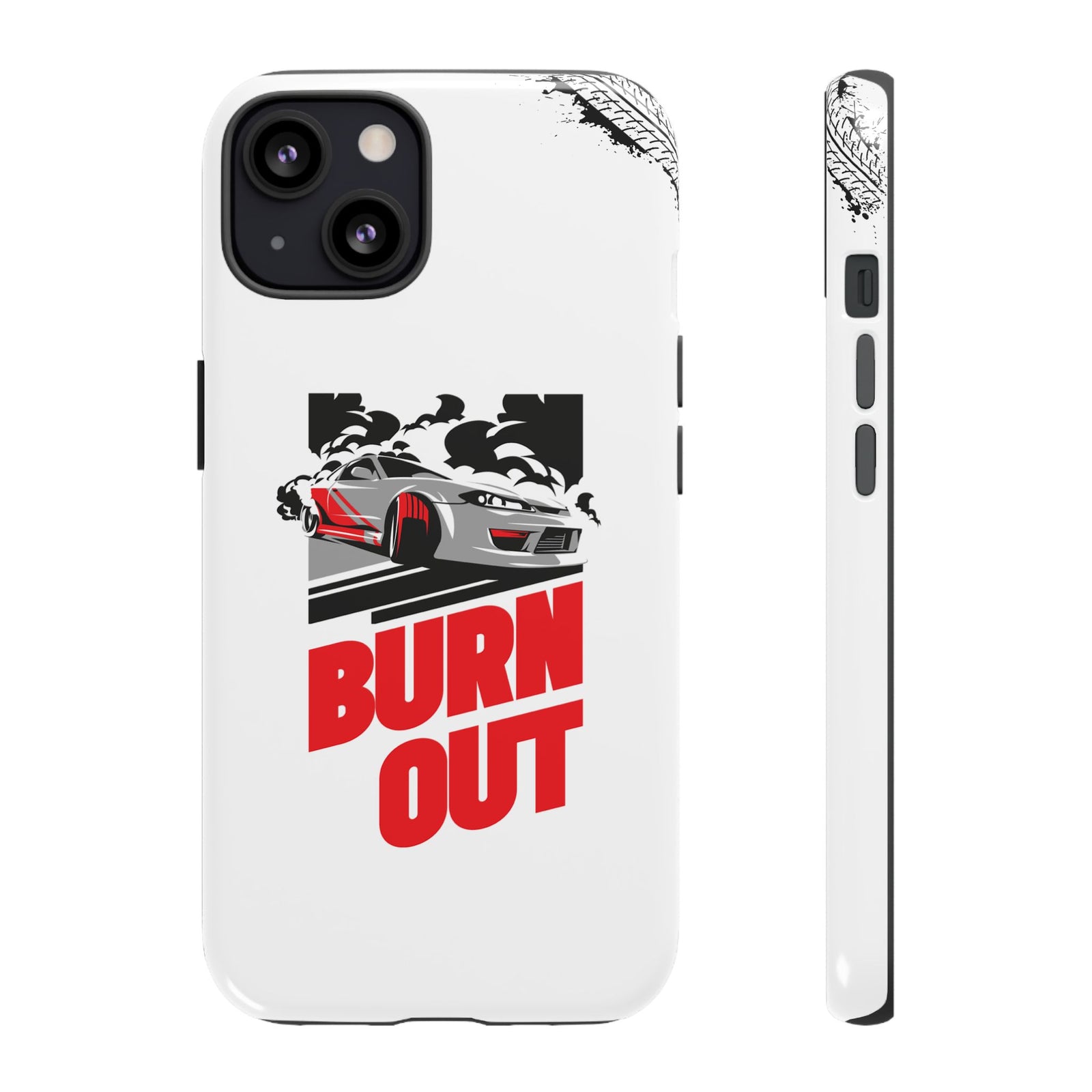 JDM Burnout Tough Car Phone Case - iPhone 13, glossy, front and side view