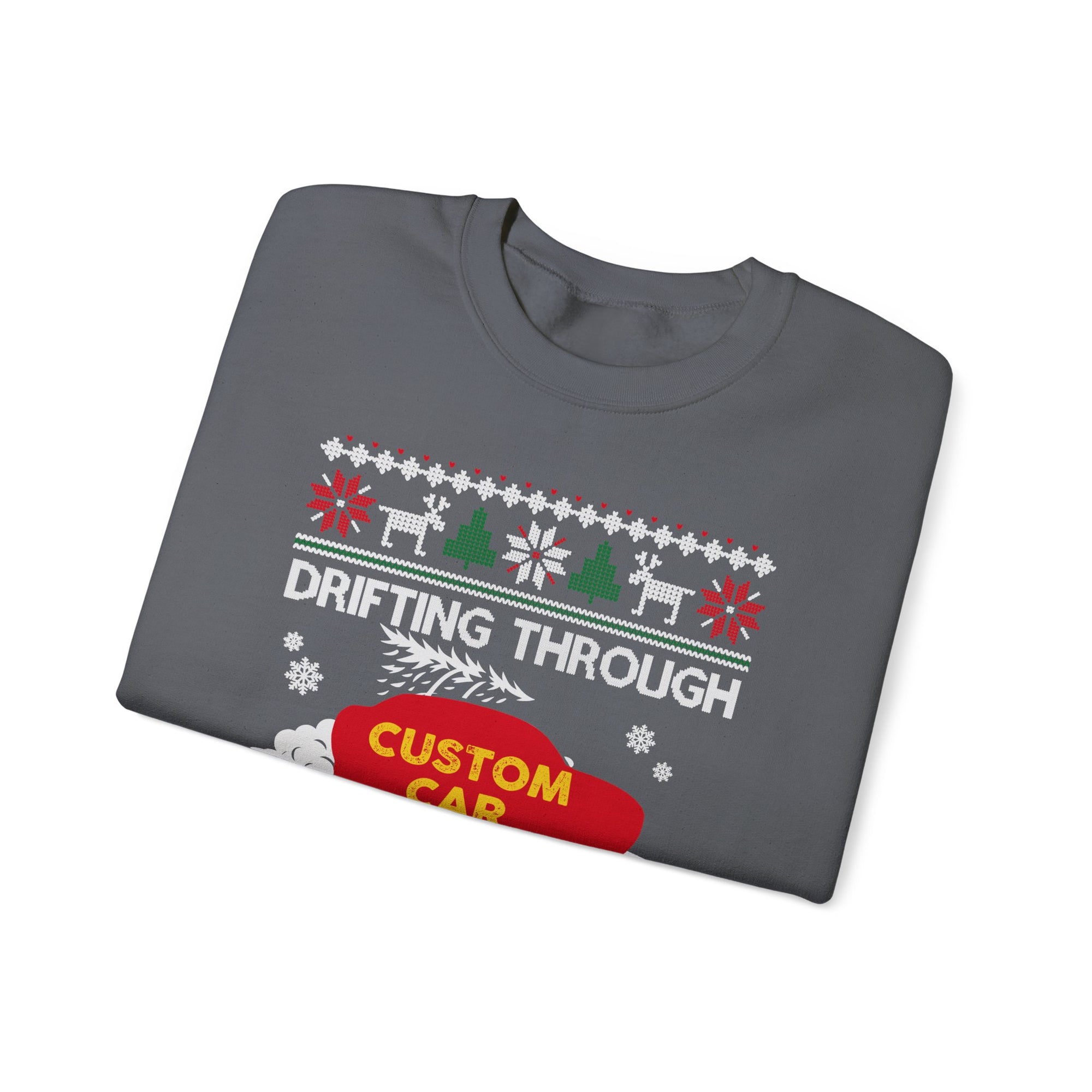 Drift Car Sweatshirt - Drifting Through the Snow Ugly Christmas Sweater