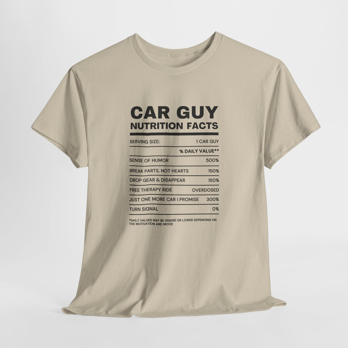 Car Guy Nutrition Facts Funny Cotton T-Shirt