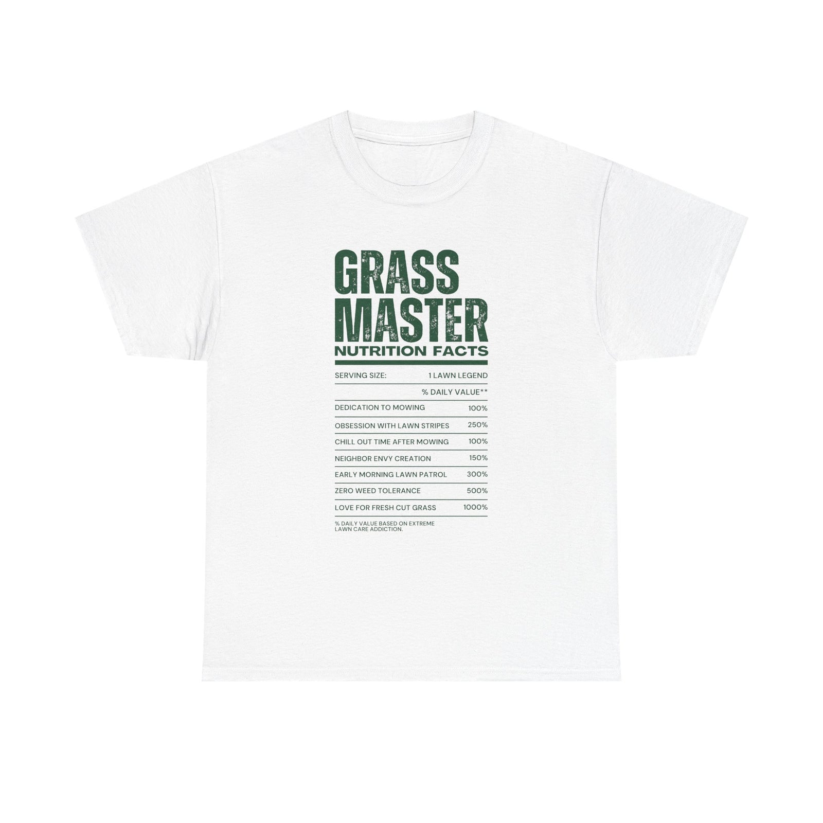 Grass Master Lawn Care Nutrition Facts t-shirt - funny mowing nutrition label tee