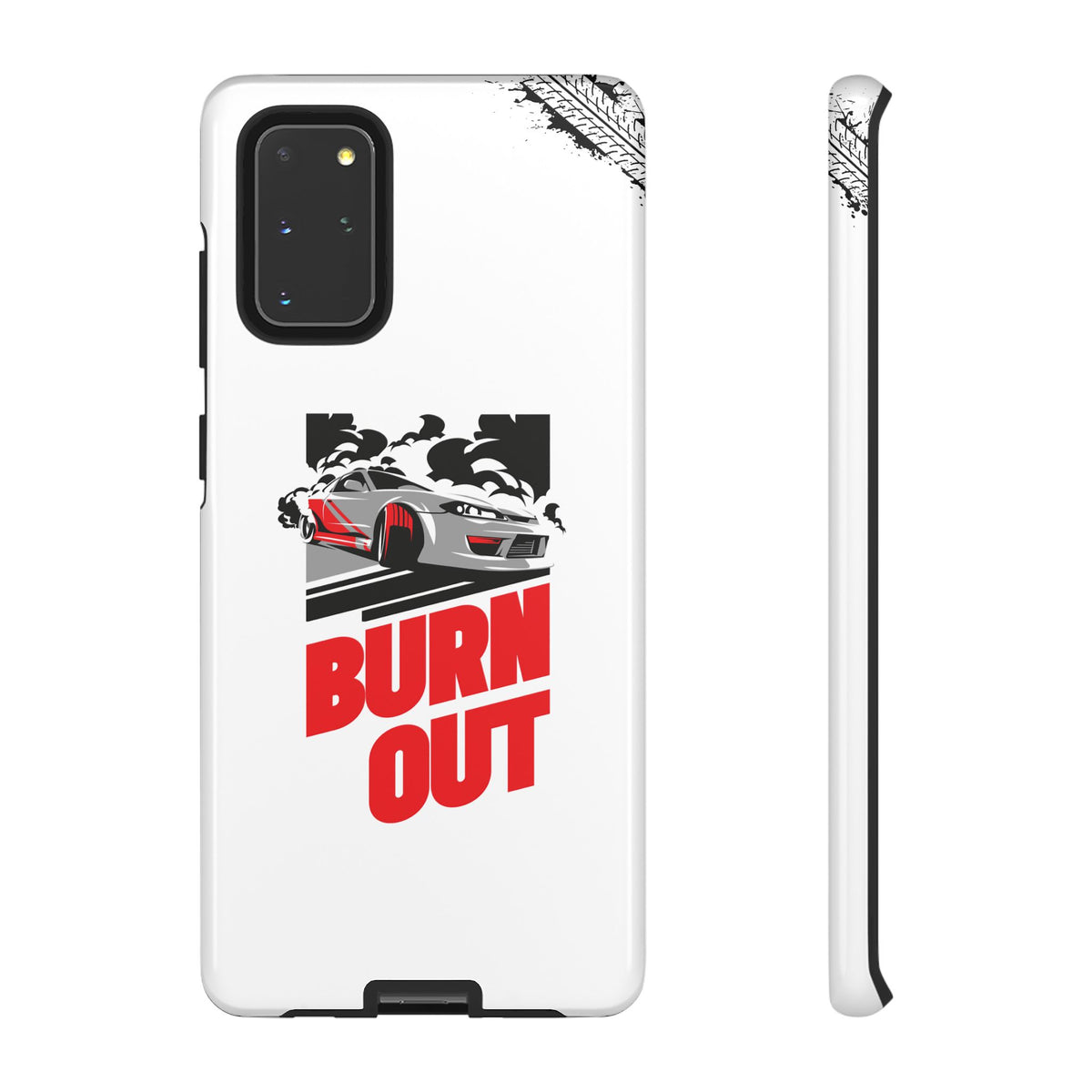 JDM Burnout Tough Car Phone Case - Samsung Galaxy S20+, glossy, front and side view