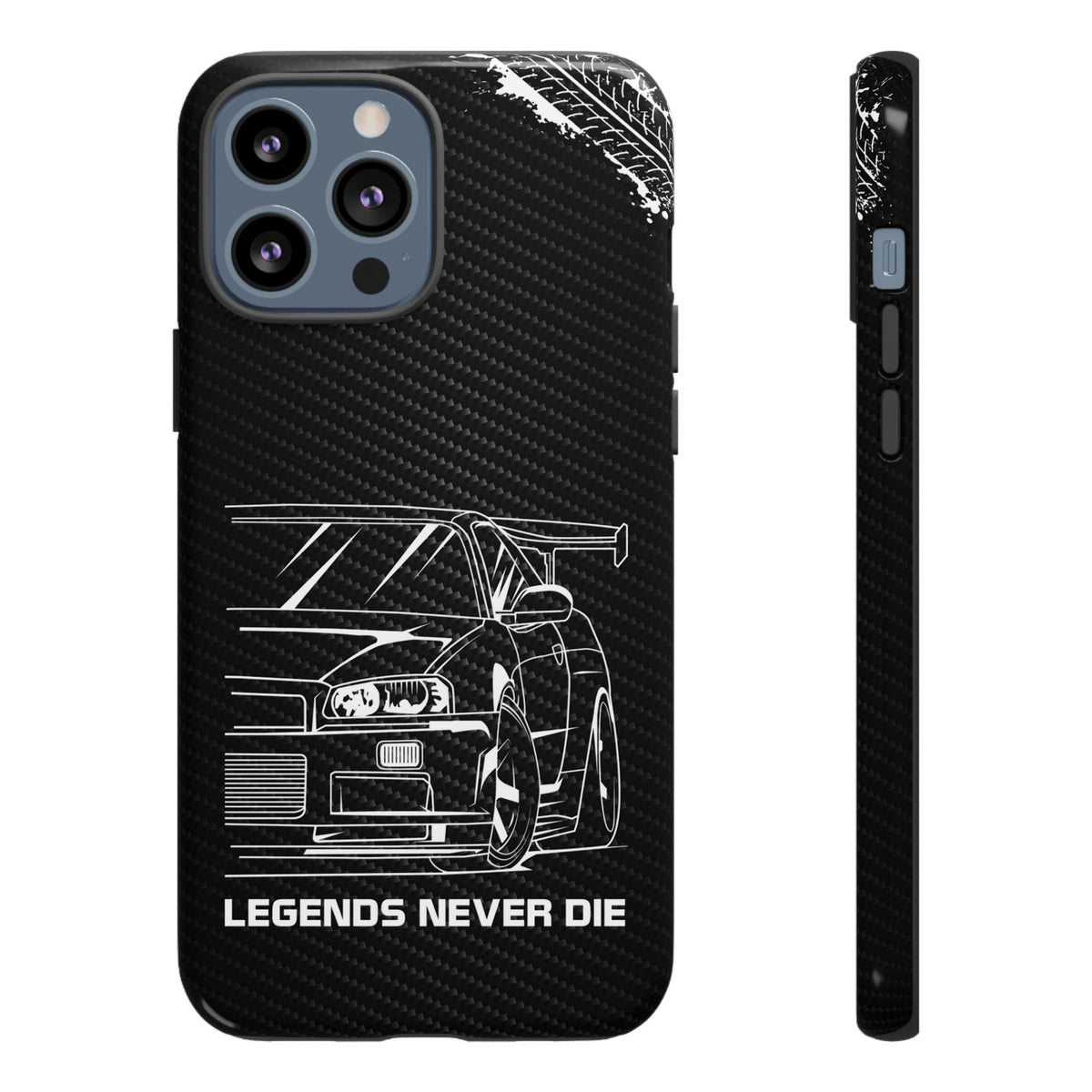 JDM Legends Never Die Tough Phone Case - iPhone 13 Pro Max, glossy, front and side view