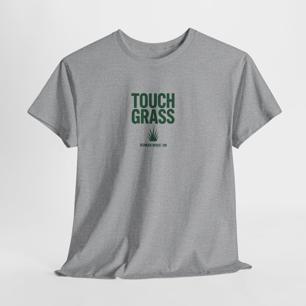 Touch Grass Human Mode On funny AI t-shirt - center chest graphic tee for programmers