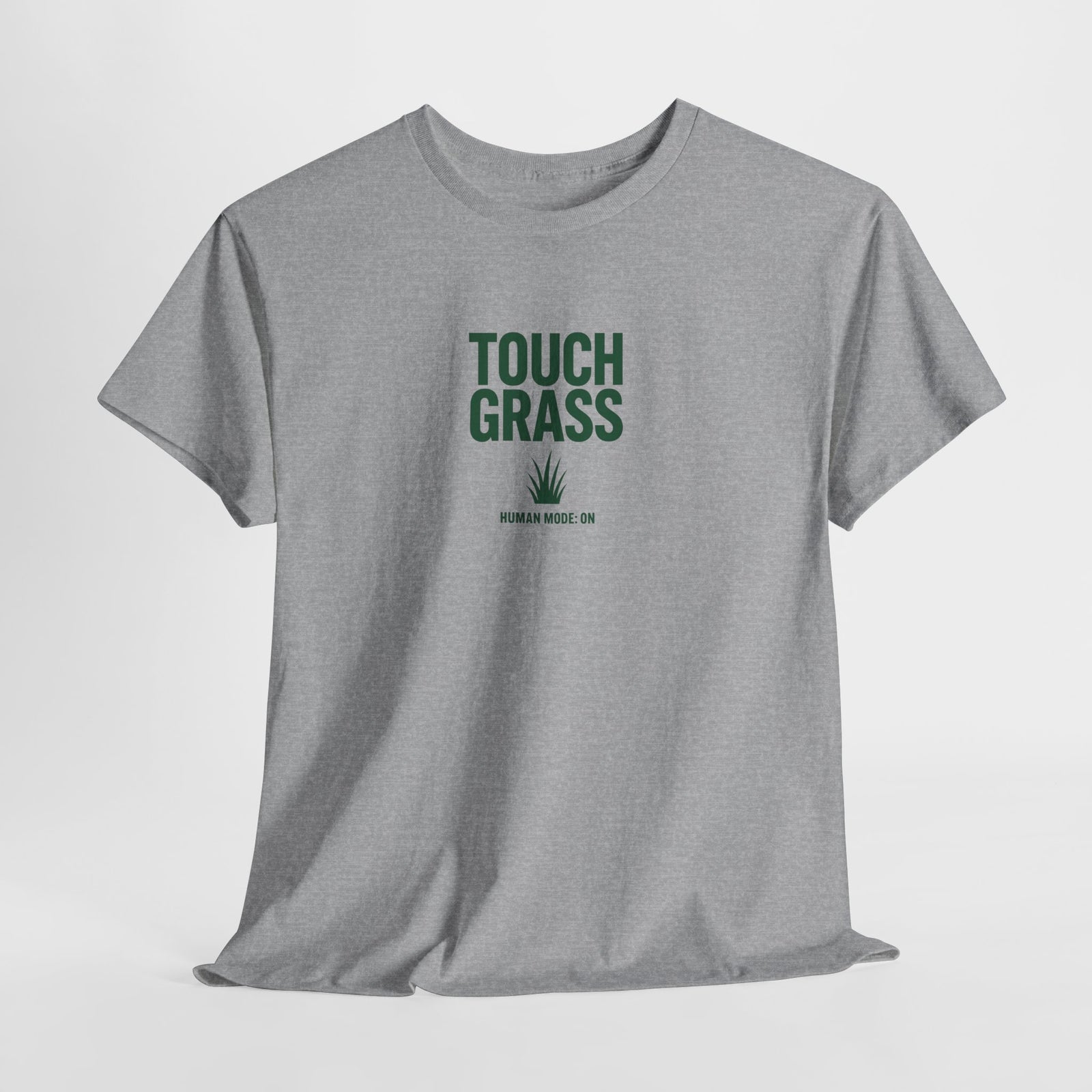 Touch Grass Human Mode On funny AI t-shirt - center chest graphic tee for programmers