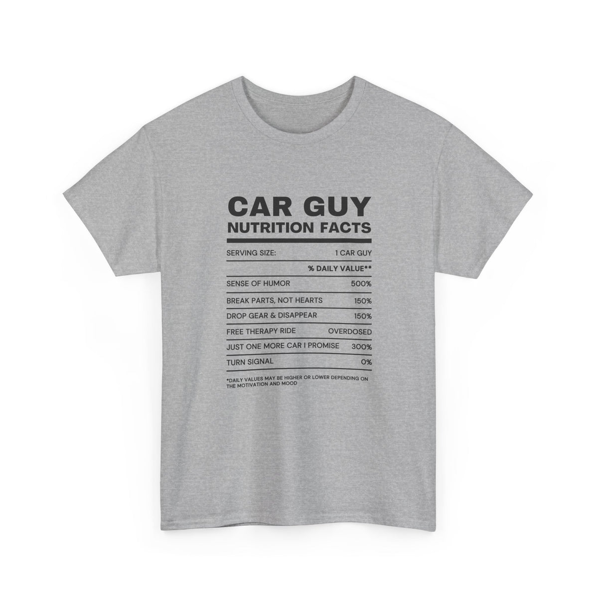 Car Guy Nutrition Facts T-Shirt | Funny Car Enthusiast Tee