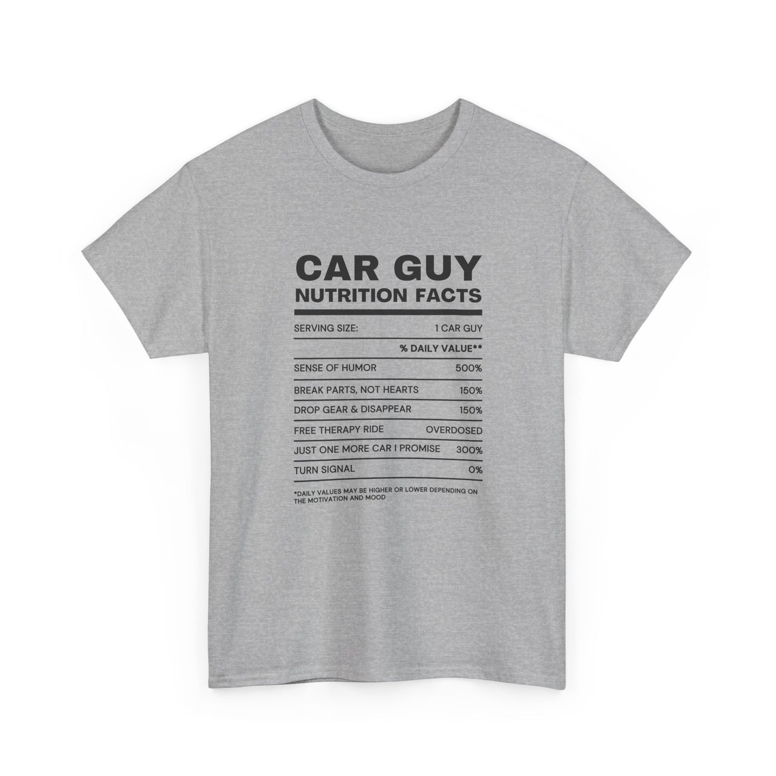 Car Guy Nutrition Facts T-Shirt | Funny Car Enthusiast Tee