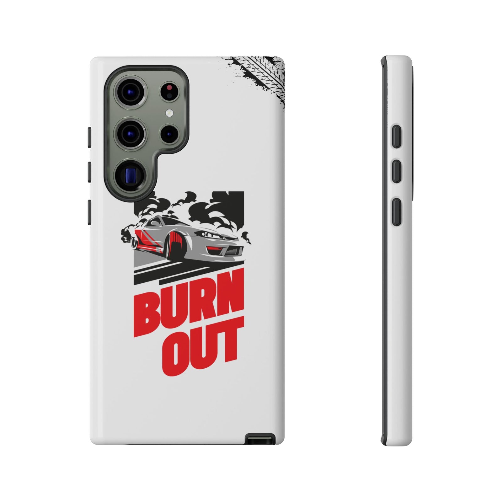 JDM Burnout Tough Car Phone Case - Samsung Galaxy S23 Ultra, glossy, front and side view