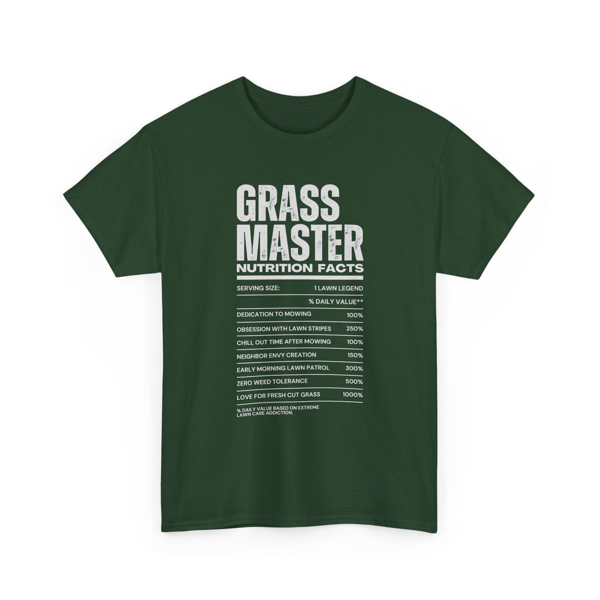 Grass Master Lawn Care Nutrition Facts t-shirt - funny mowing nutrition label tee