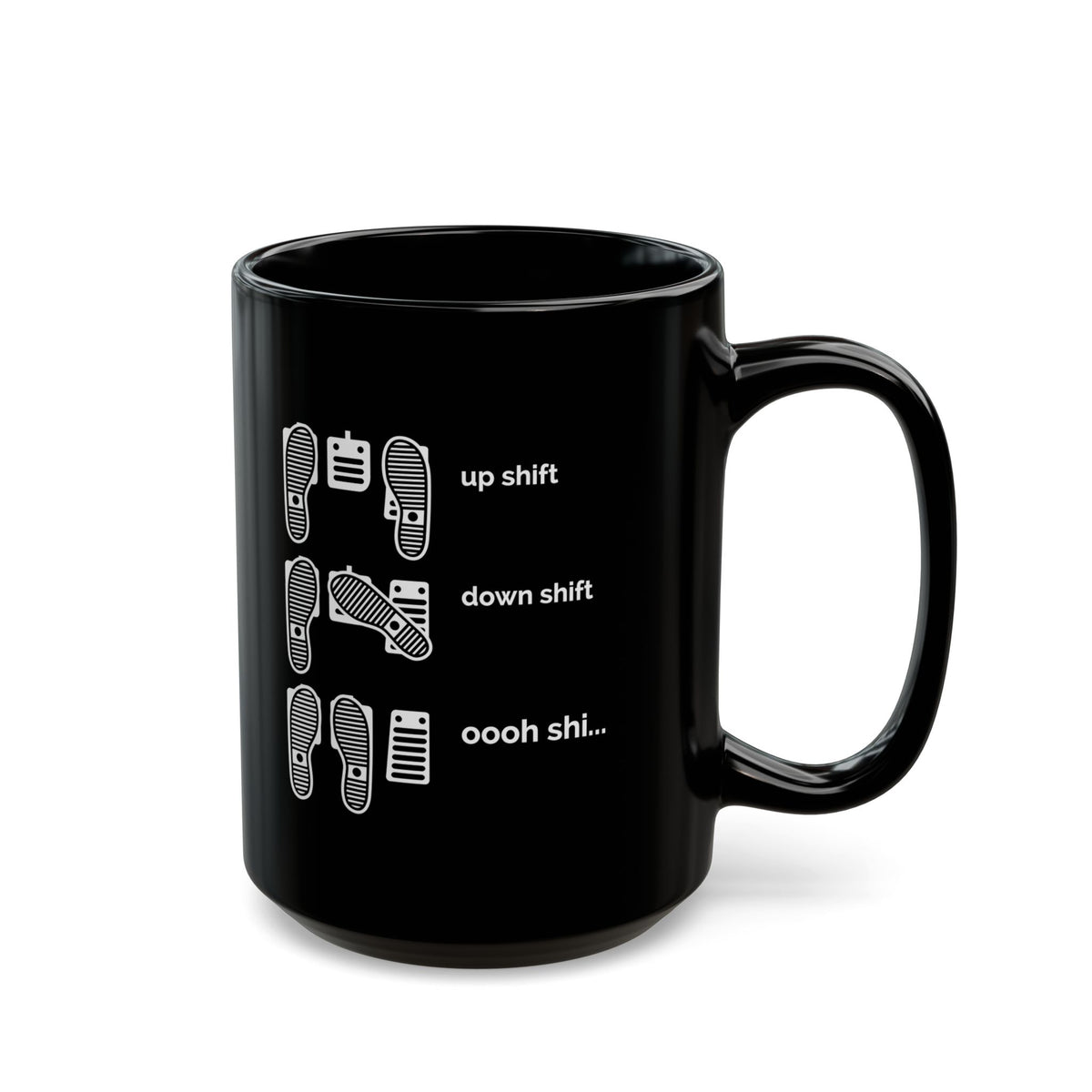 Heel Toe Rev Match Coffee Mug - 15oz black coffee mug, handle on the right