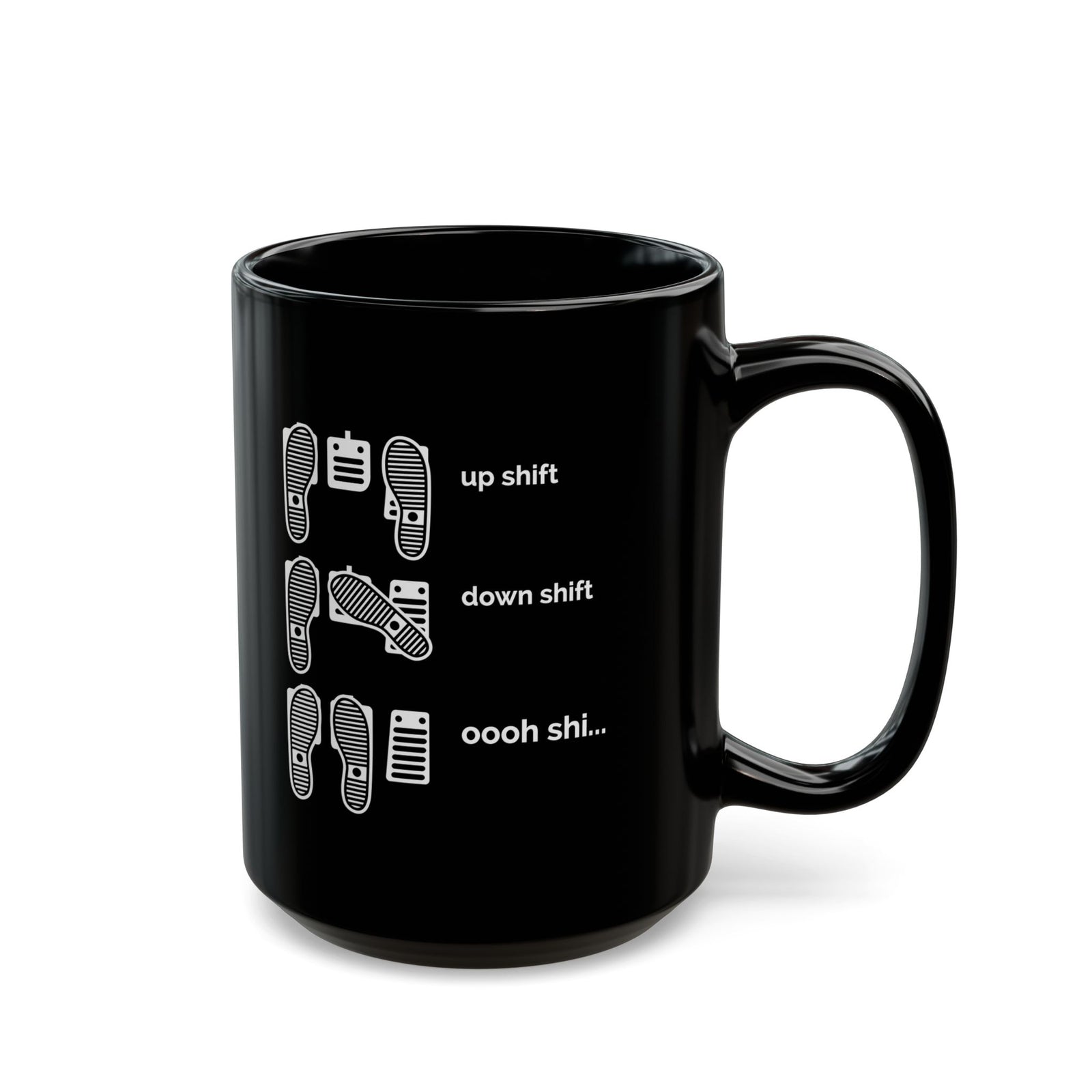 Heel Toe Rev Match Coffee Mug - 15oz black coffee mug, handle on the right