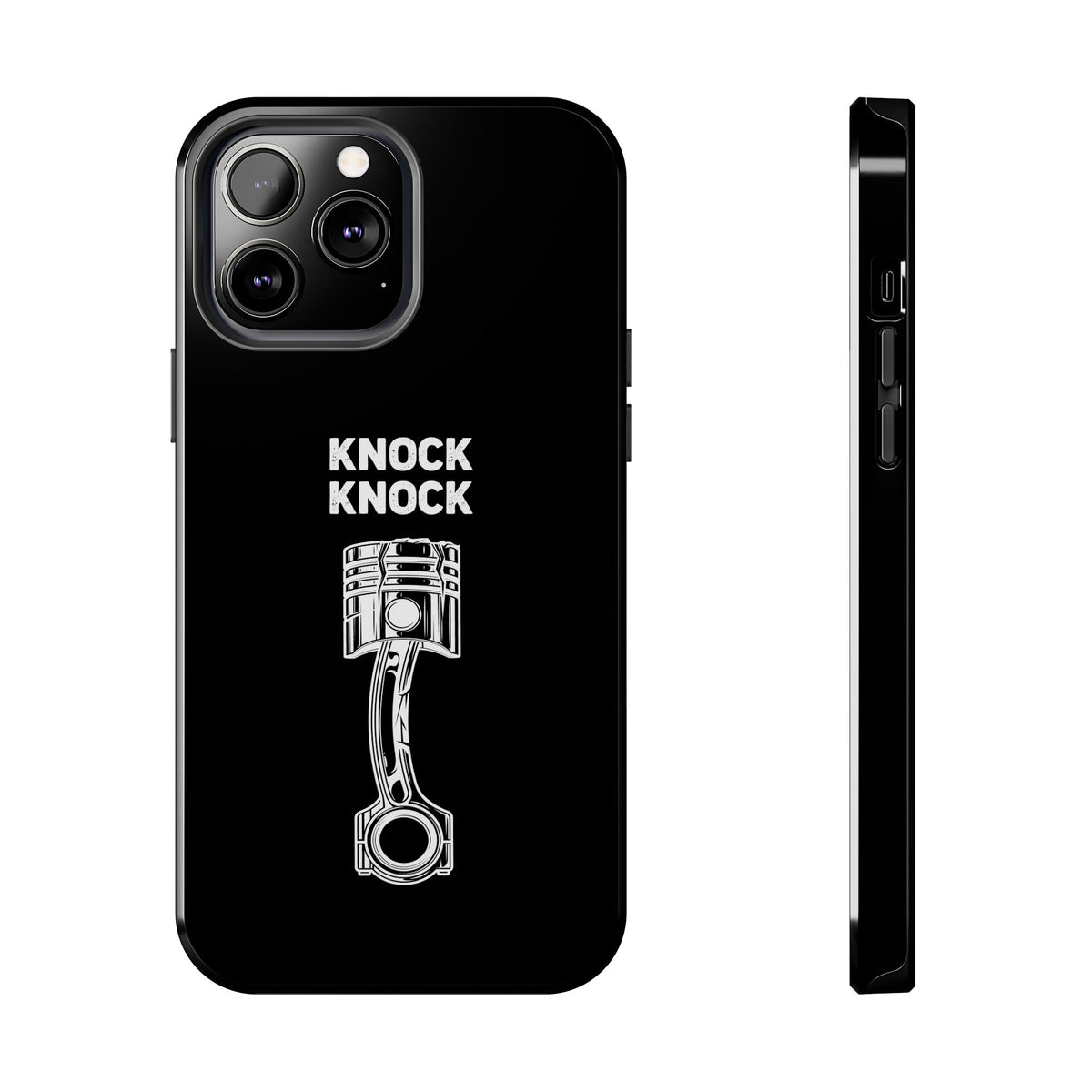Knock Knock Broken Piston Phone Case tee front view - gearhead gift