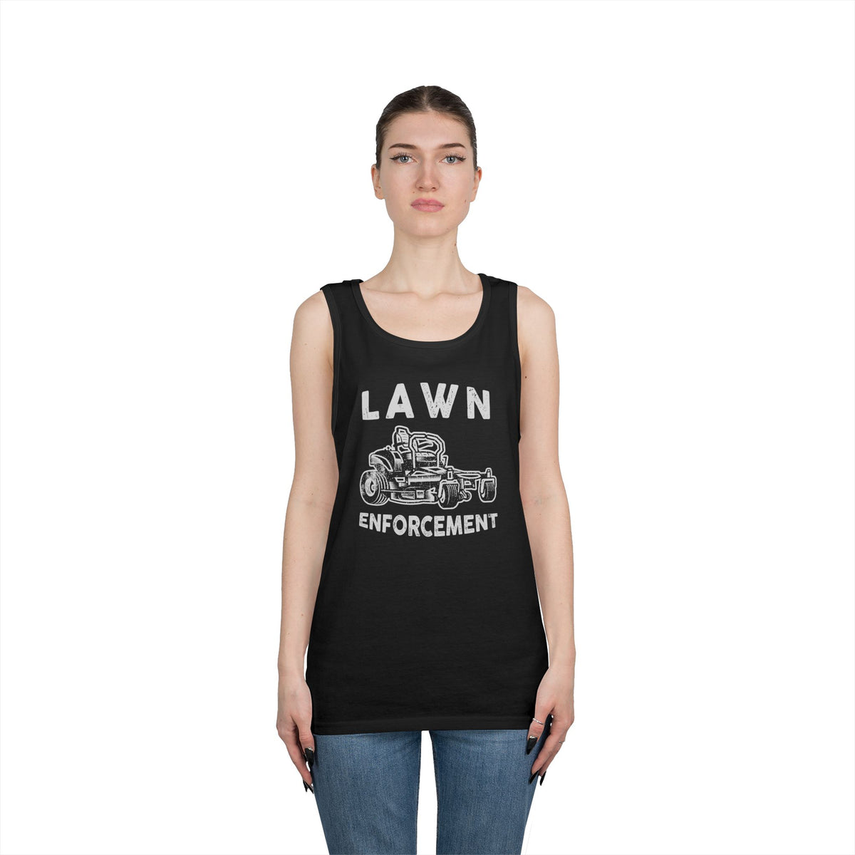 Lawn Enforcement Tank Top for Men, Funny Mowing Officer Sleeveless Shirt, Zero Turn Mower Gift, Gardener Singlet