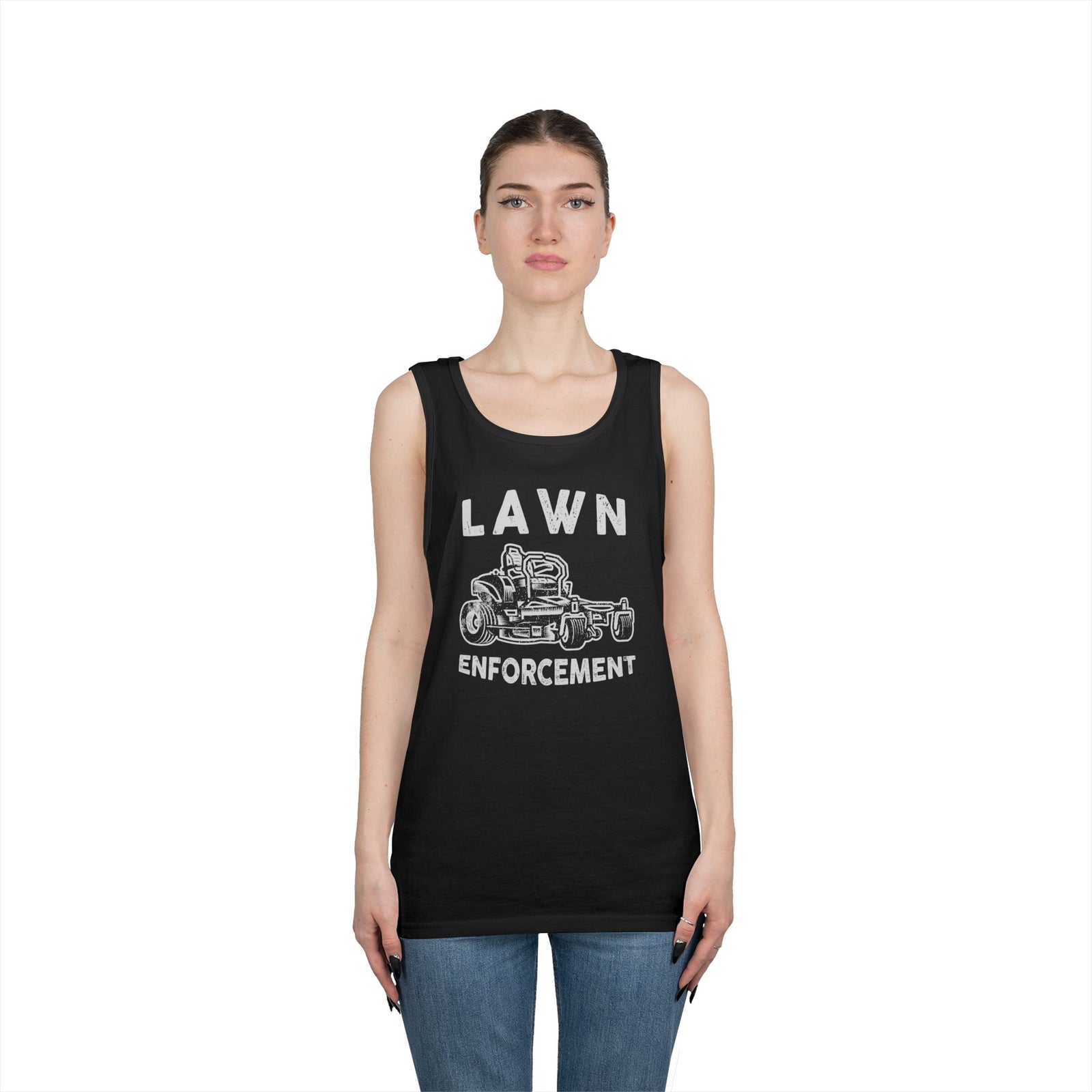 Lawn Enforcement Tank Top for Men, Funny Mowing Officer Sleeveless Shirt, Zero Turn Mower Gift, Gardener Singlet