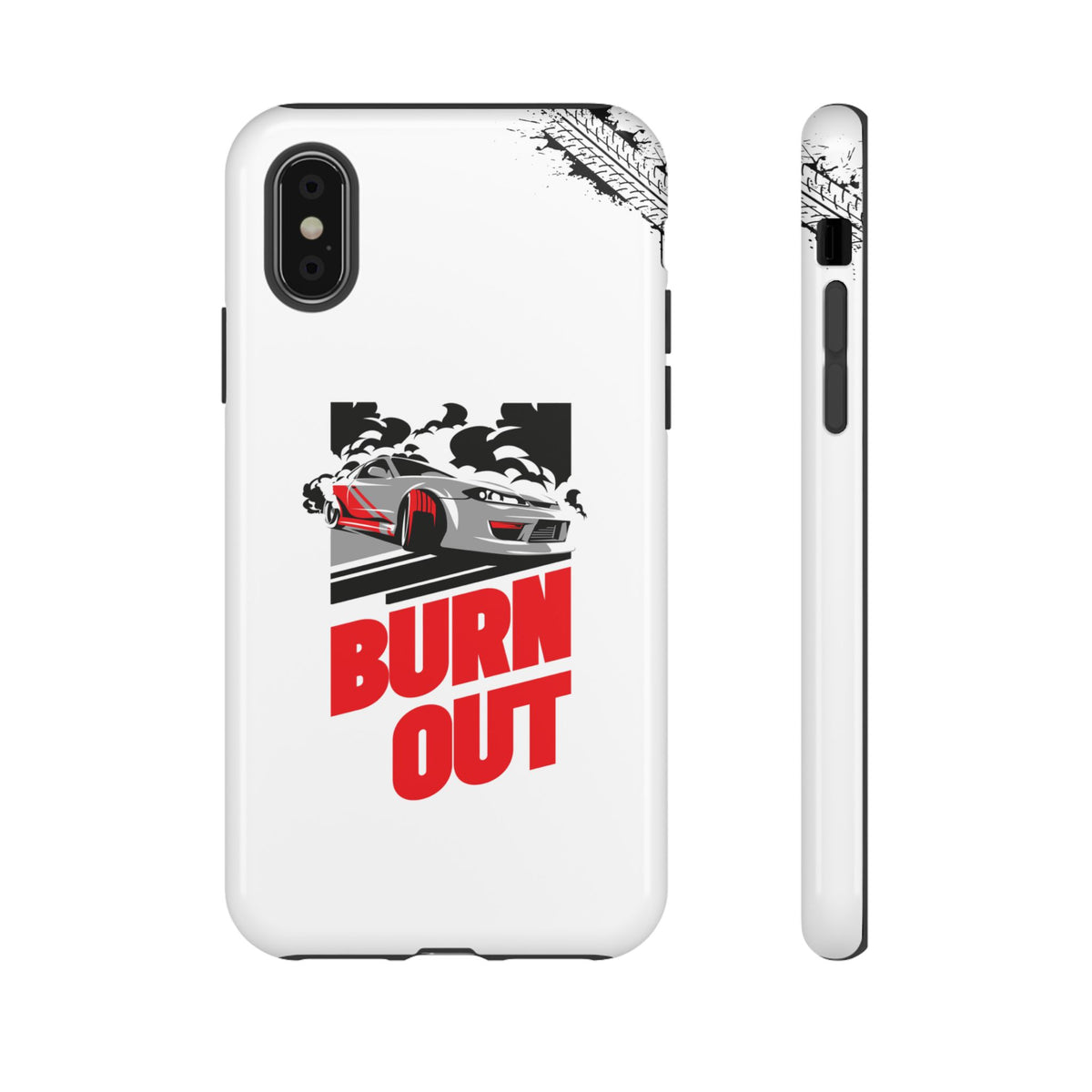 JDM Burnout Tough Car Phone Case - iPhone XS, glossy, front and side view